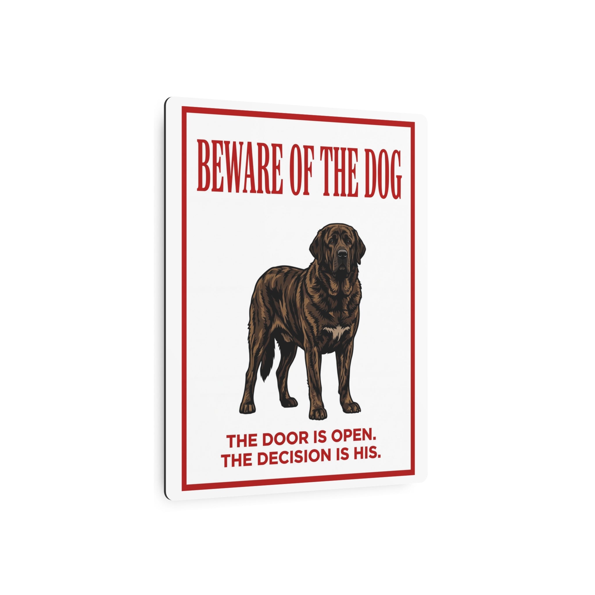 Beware of Mastiff Metal Sign – Full Body Standing Aluminum Wall Sign – lifestyle view