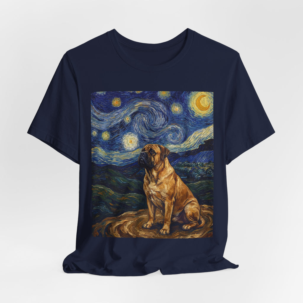 Van Gogh Style Mastiff T-Shirt — Swirling Starry Night Art Print