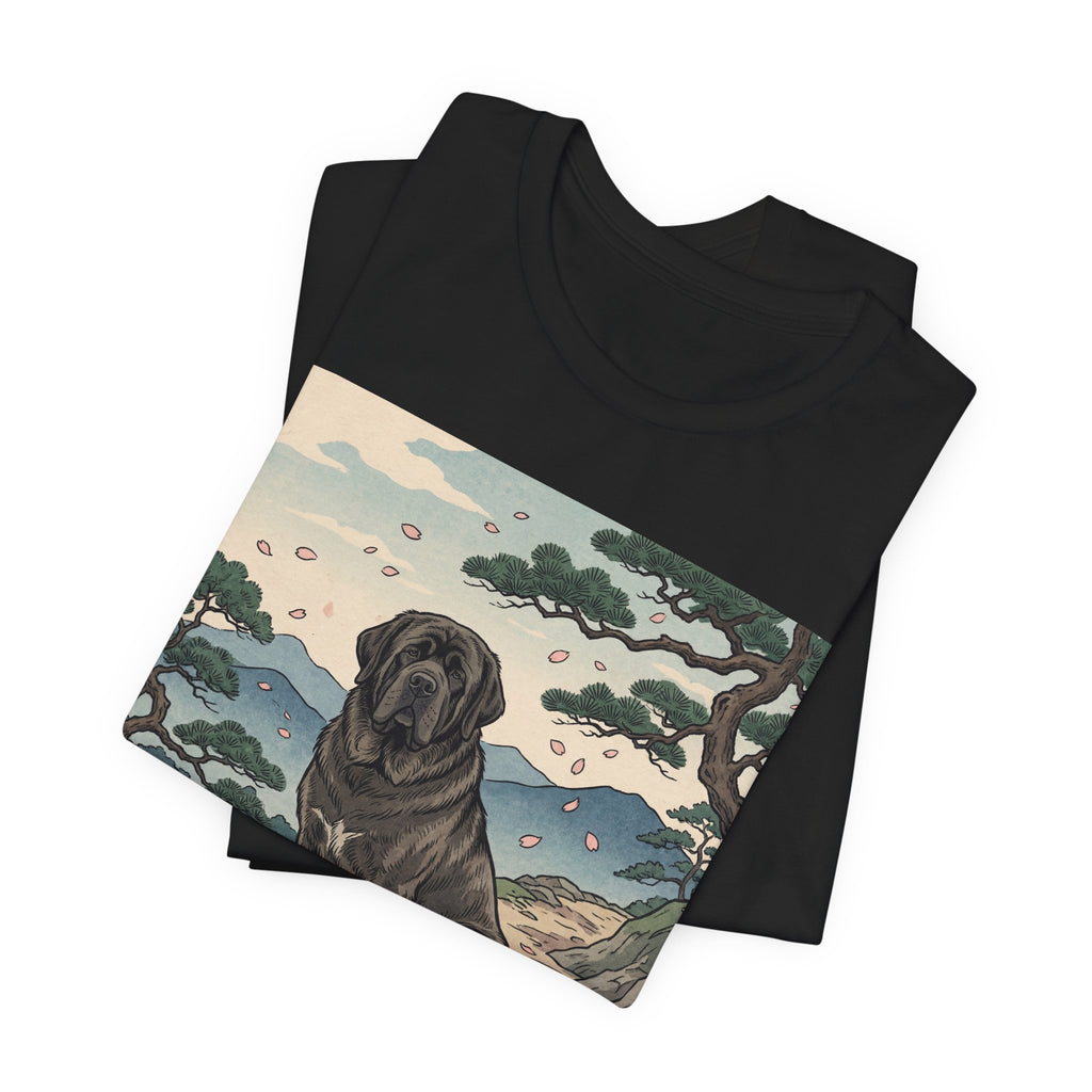 Hiroshige Style Mastiff T-Shirt — Cherry Blossom Mountain Art Print