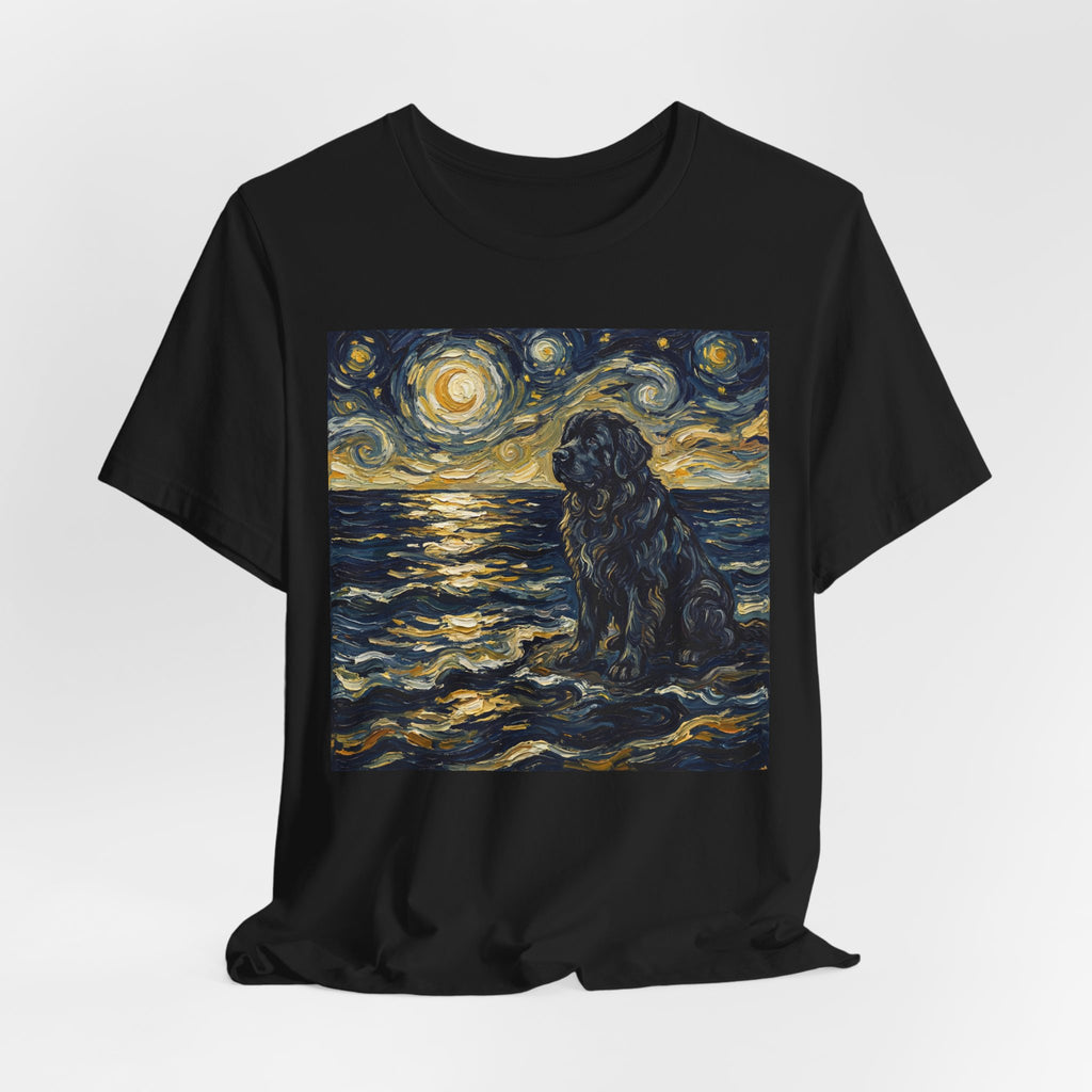 Van Gogh Style Newfoundland T-Shirt — Moonlit Ocean Waves Art Print