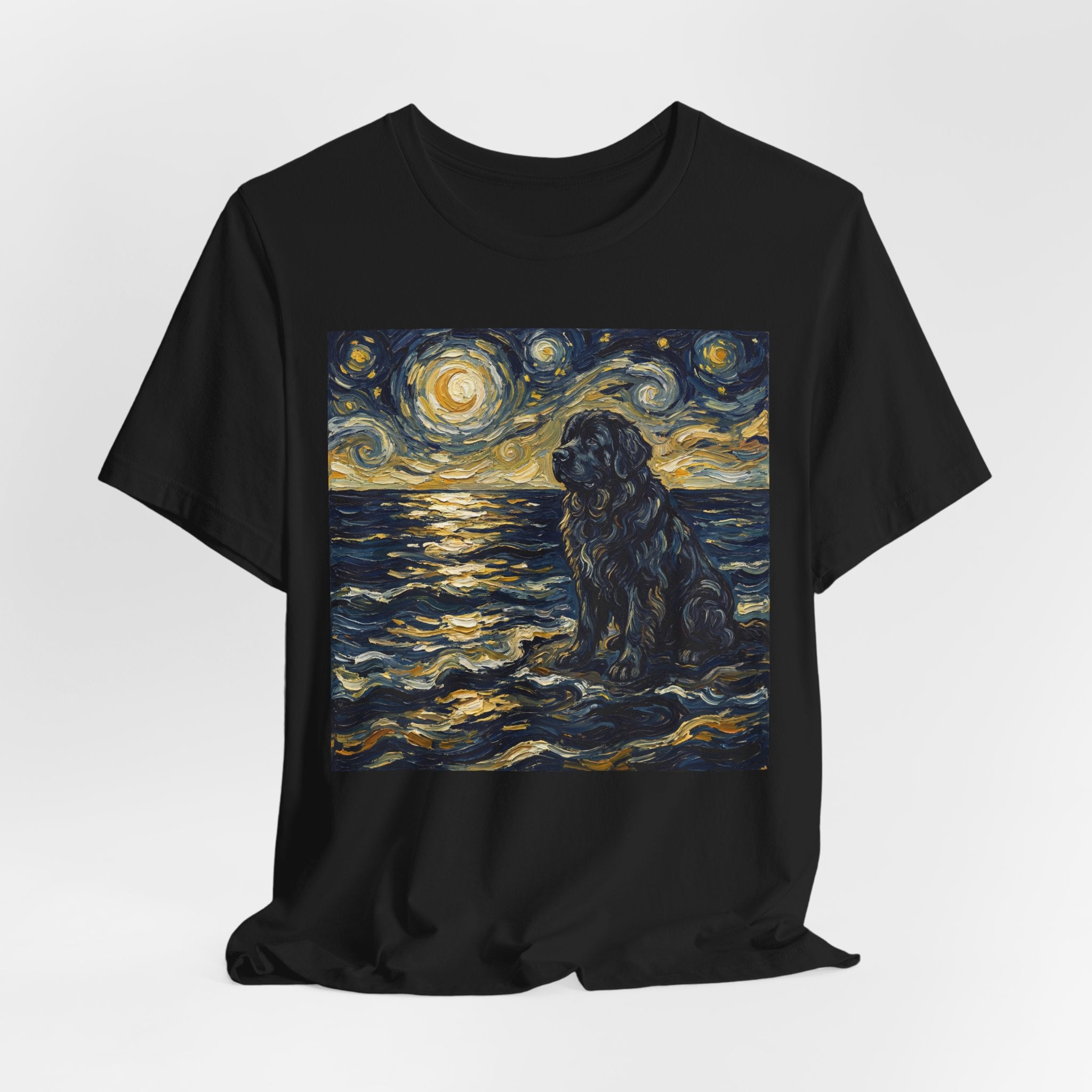 Van Gogh Style Newfoundland T-Shirt — Moonlit Ocean Waves Art Print