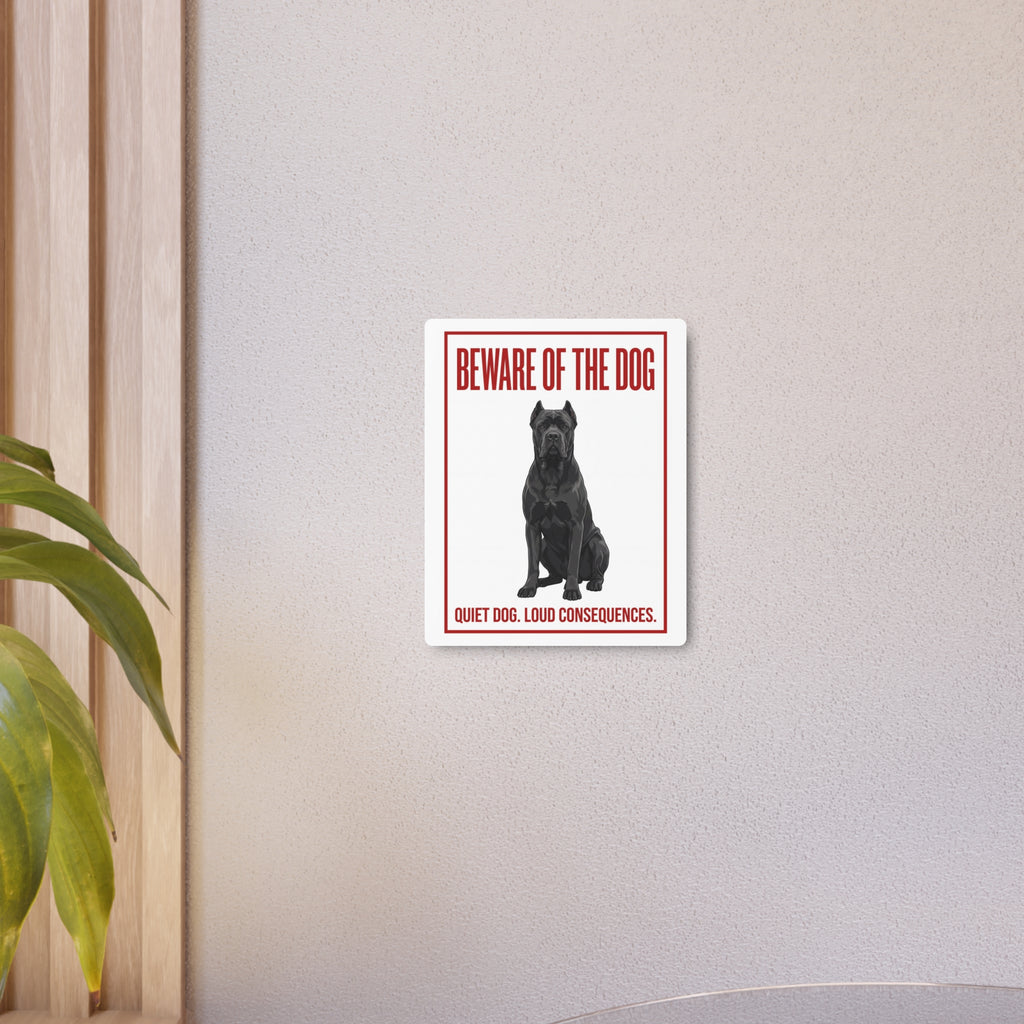 Beware of Cane Corso Metal Sign – Black Seated Portrait Aluminum Wall Sign – alternate view
