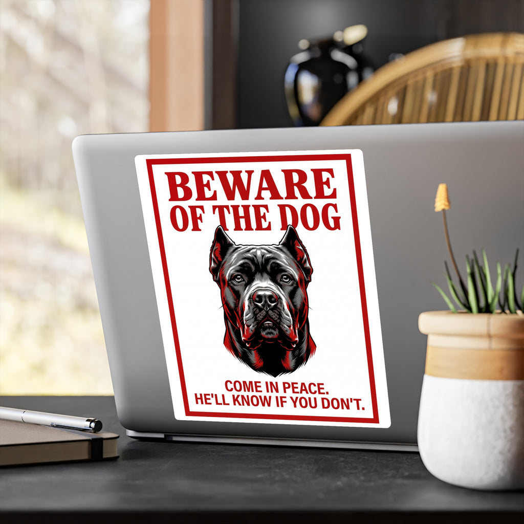 Beware of Cane Corso Sign – Red & Black Portrait Outdoor Vinyl Decal – alternate view