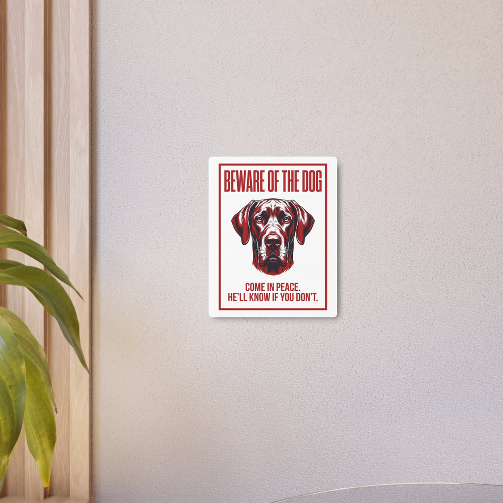 Beware of Great Dane Metal Sign – Red Portrait Aluminum Wall Sign – alternate view
