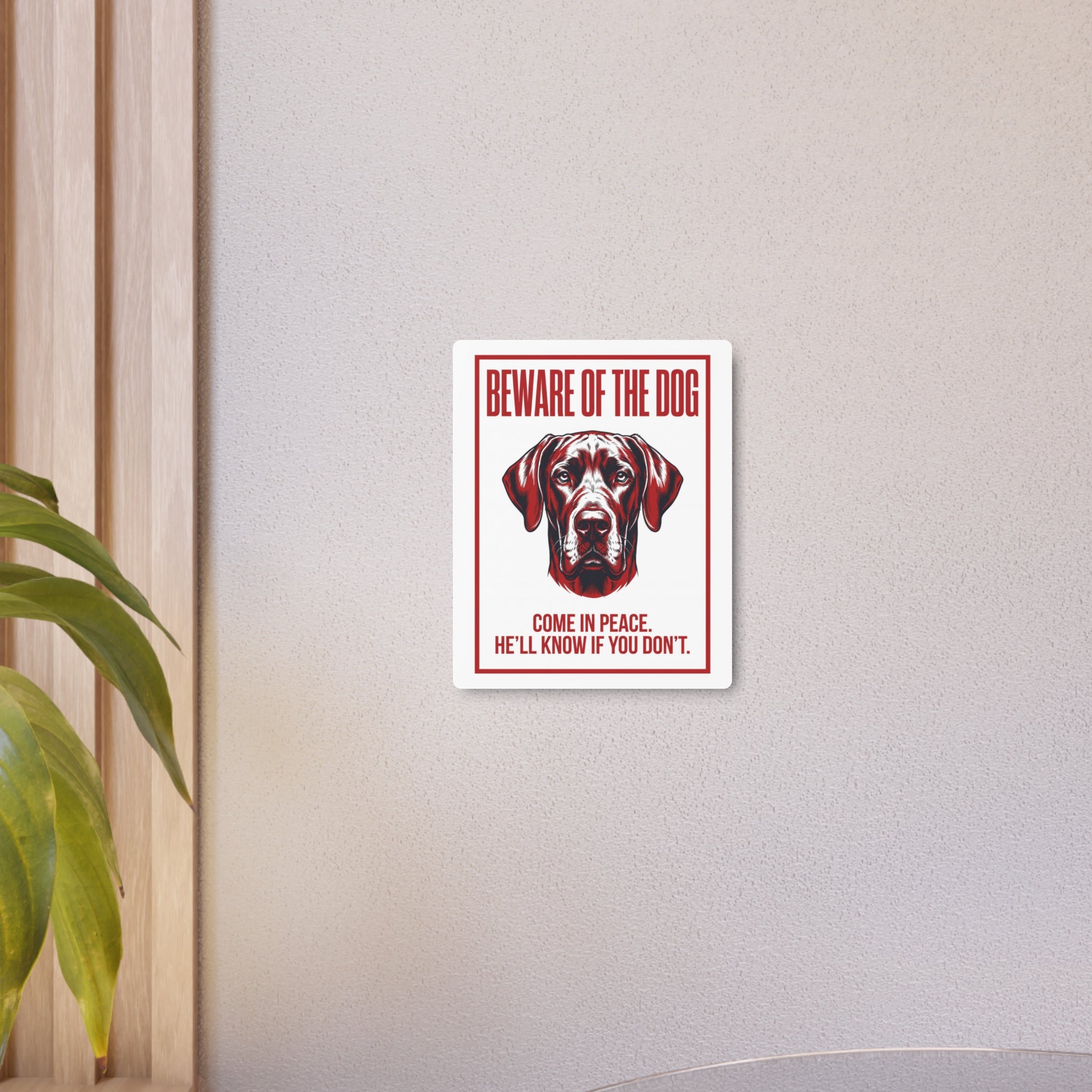 Beware of Great Dane Metal Sign – Red Portrait Aluminum Wall Sign – alternate view