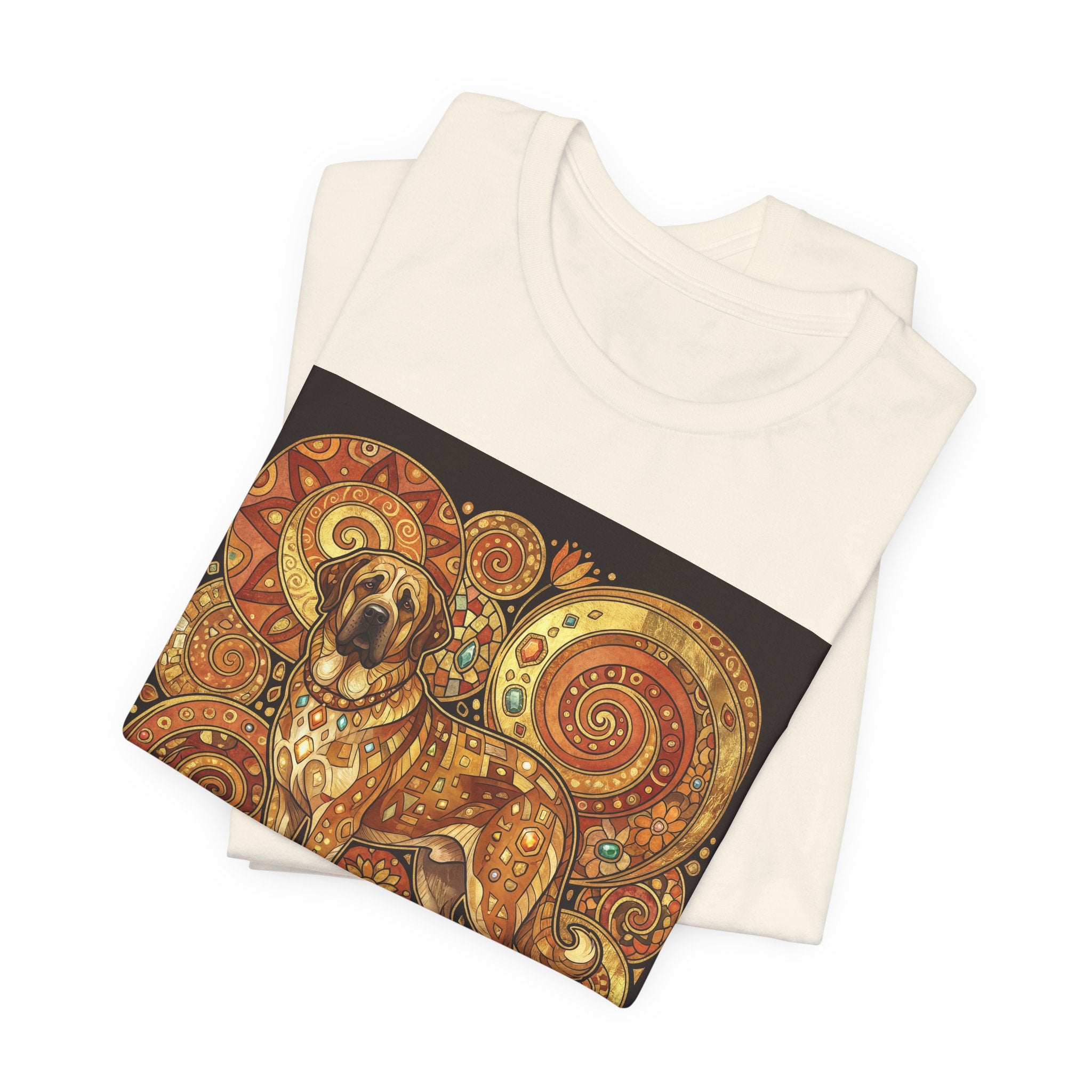 Klimt Style Spanish Mastiff T-Shirt — Gold Spiral Mosaic Art Print