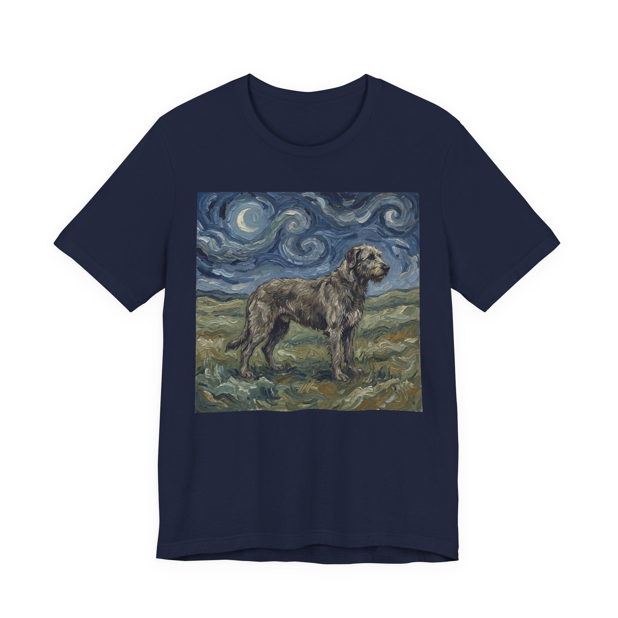 Van Gogh Style Irish Wolfhound T-Shirt — Swirling Moonlit Sky Art Print
