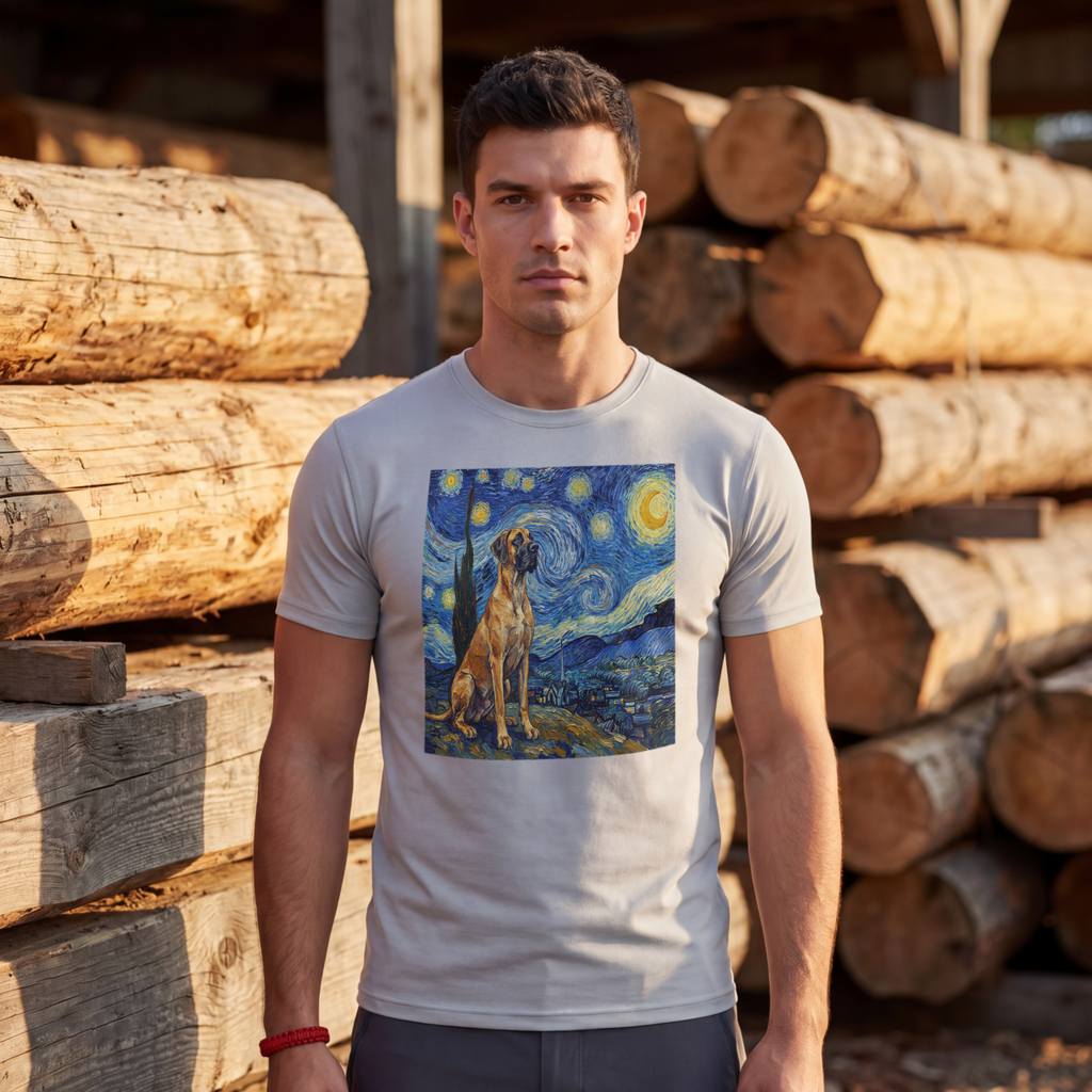 Van Gogh Style Great Dane T-Shirt — Starry Night Inspired Art Print