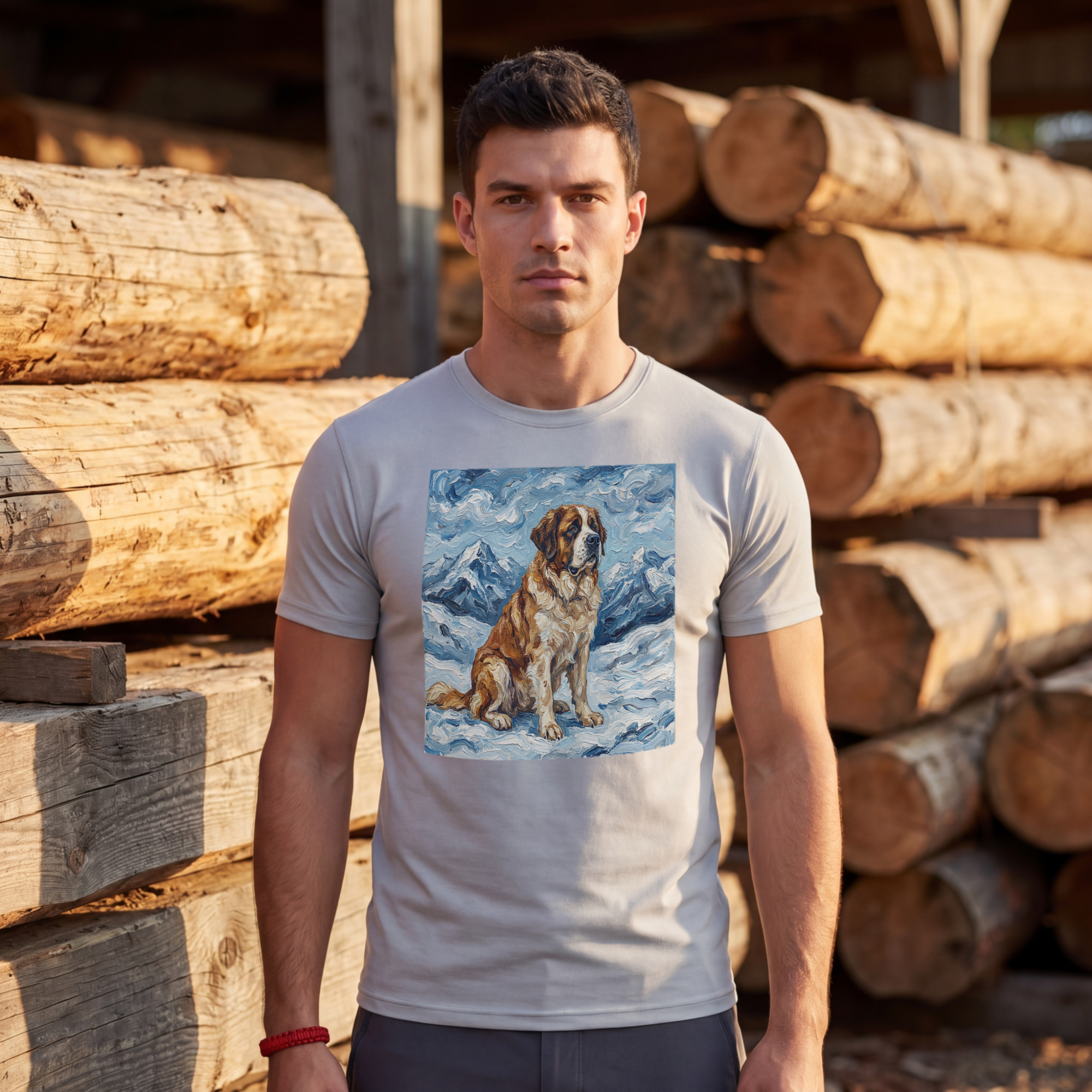 Van Gogh Style Saint Bernard T-Shirt — Alpine Snow Art Print