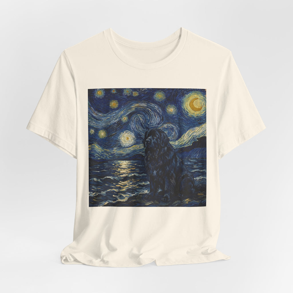 Van Gogh Style Newfoundland T-Shirt — Moonlit Seascape Art Print