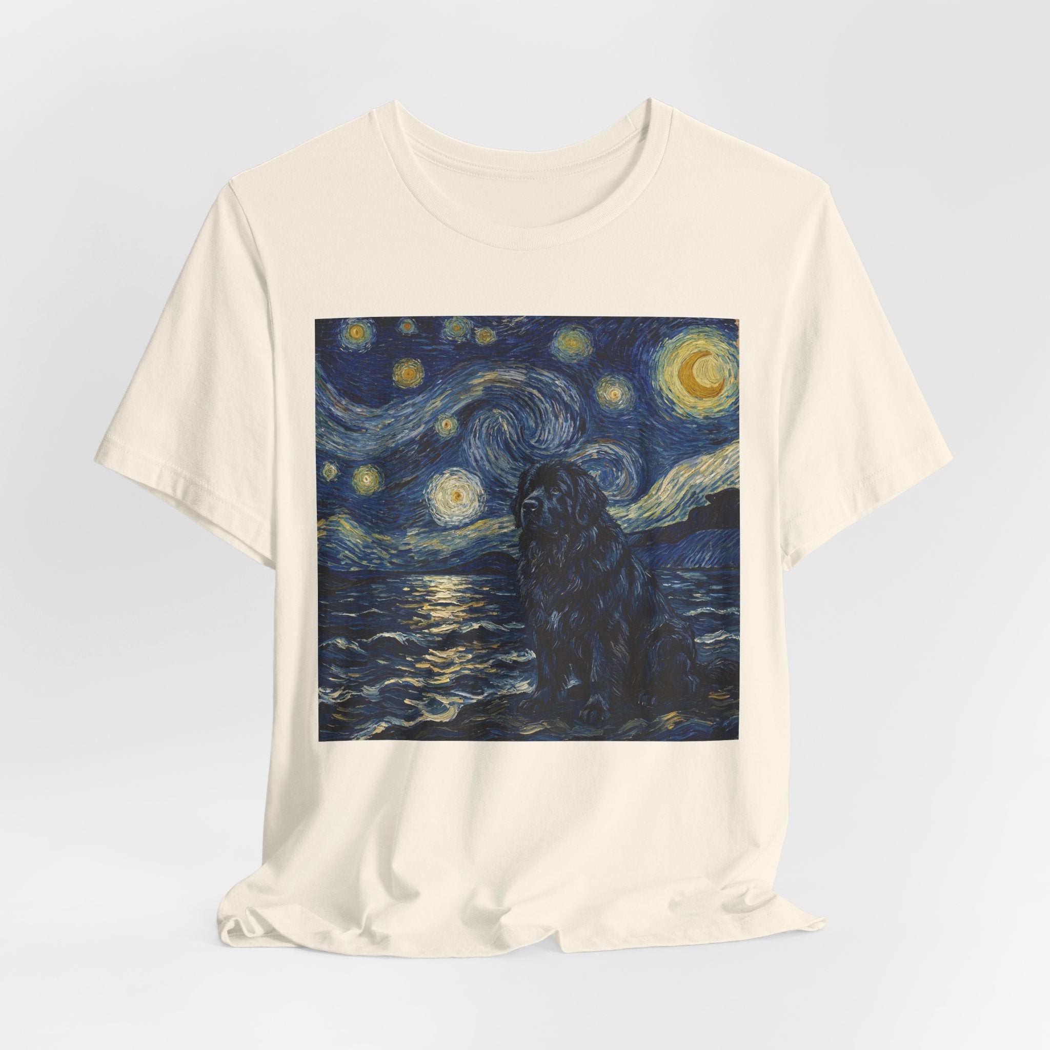 Van Gogh Style Newfoundland T-Shirt — Moonlit Seascape Art Print