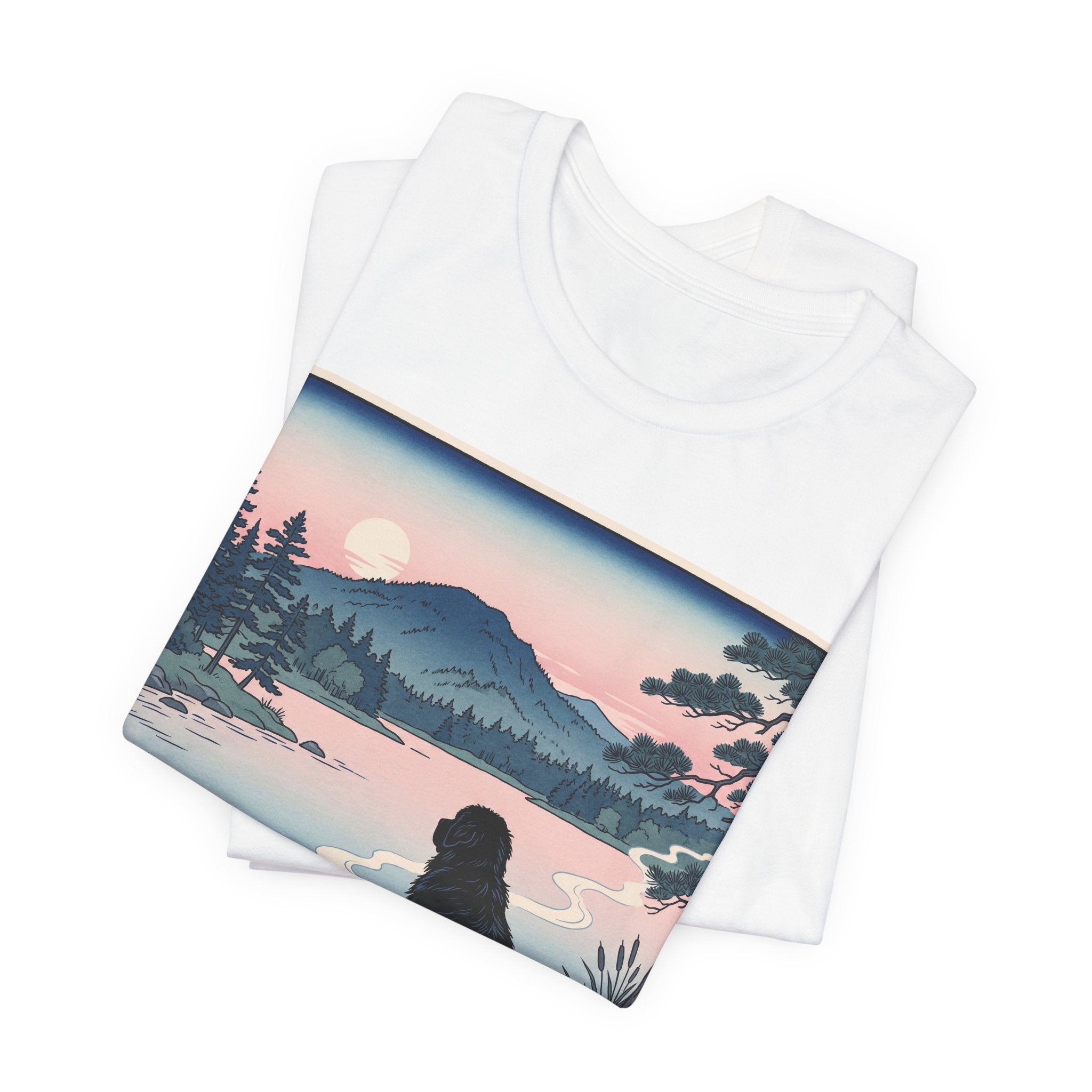 Hiroshige Style Newfoundland T-Shirt — Lakeside Dusk Art Print