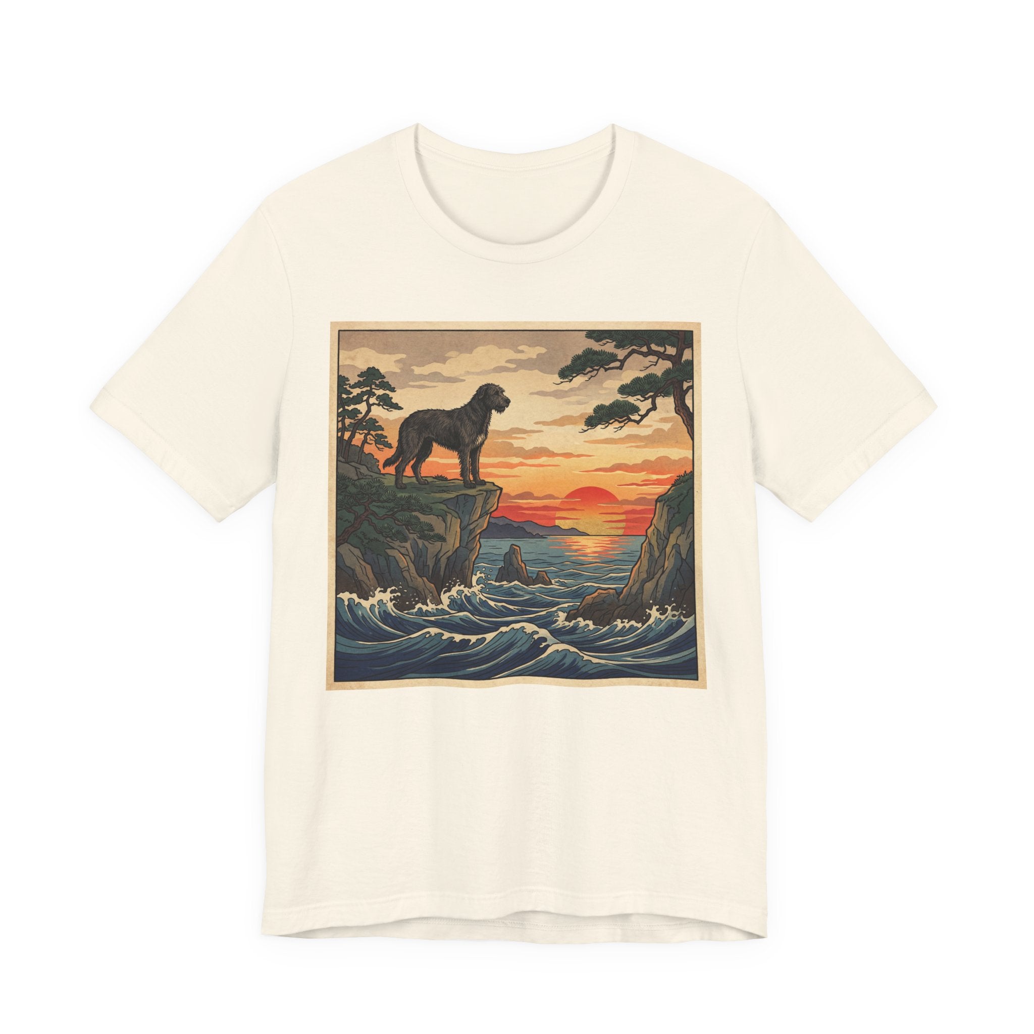 Ukiyo-e Irish Wolfhound T-Shirt — Coastal Sunset Cliffs Art Print