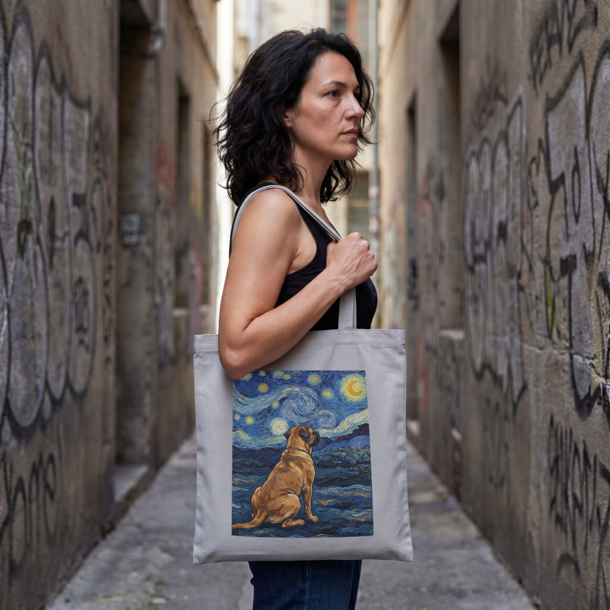 Van Gogh Mastiff Tote Bag – Starry Night Swirl Art Print