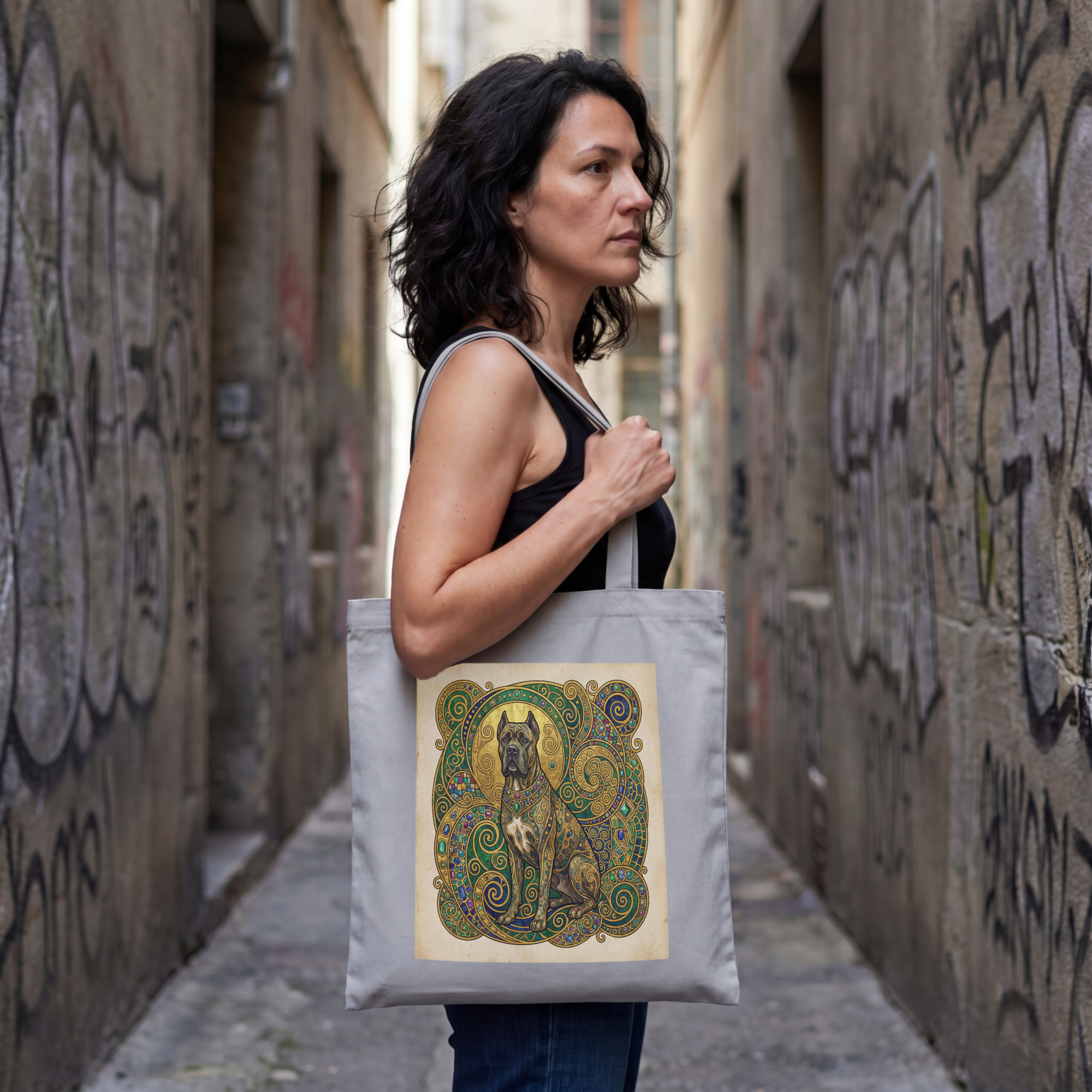 Klimt Style Cane Corso Tote Bag – Jeweled Mosaic Art Print