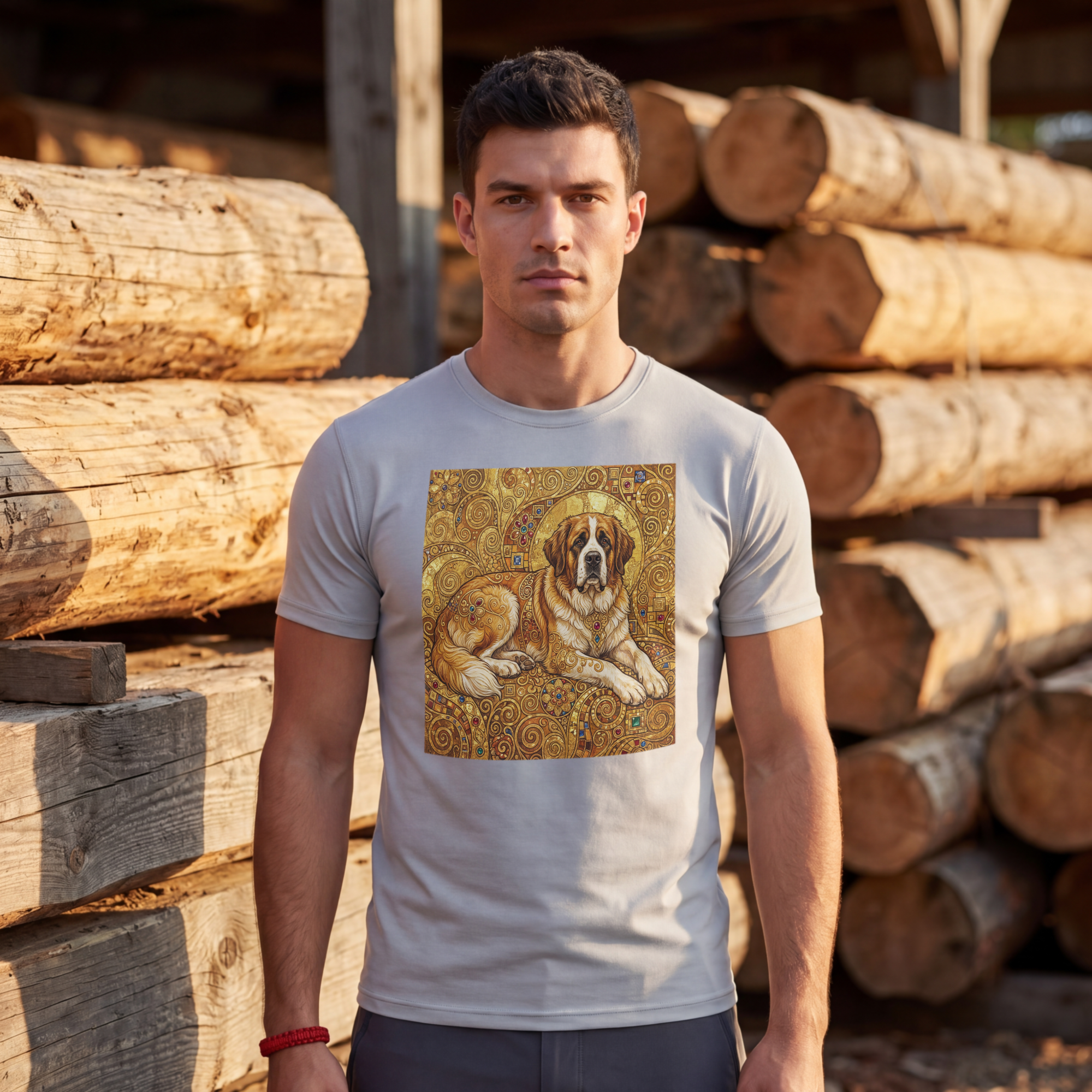 Klimt Style Saint Bernard T-Shirt — Gold Mosaic Art Print