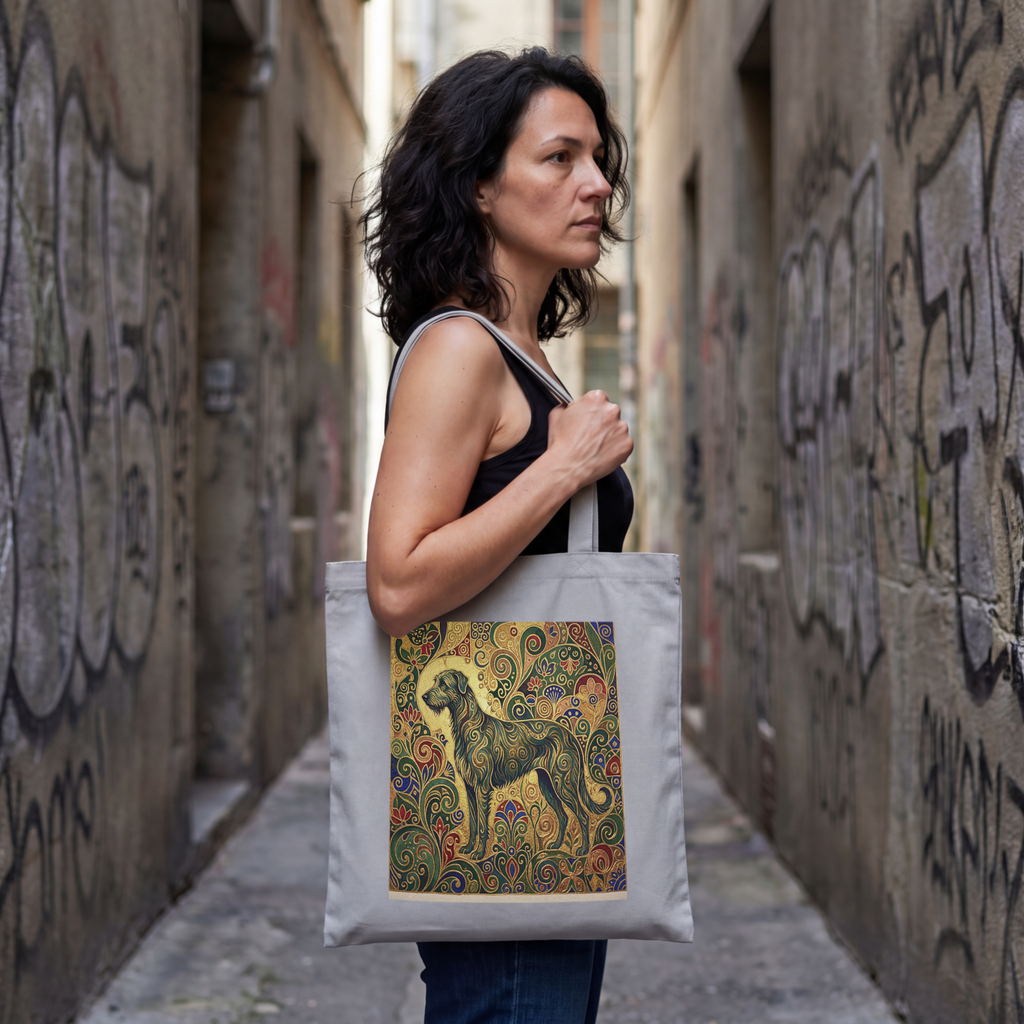 Klimt Style Irish Wolfhound Tote Bag – Gold & Emerald Swirl Art Print – alternate view