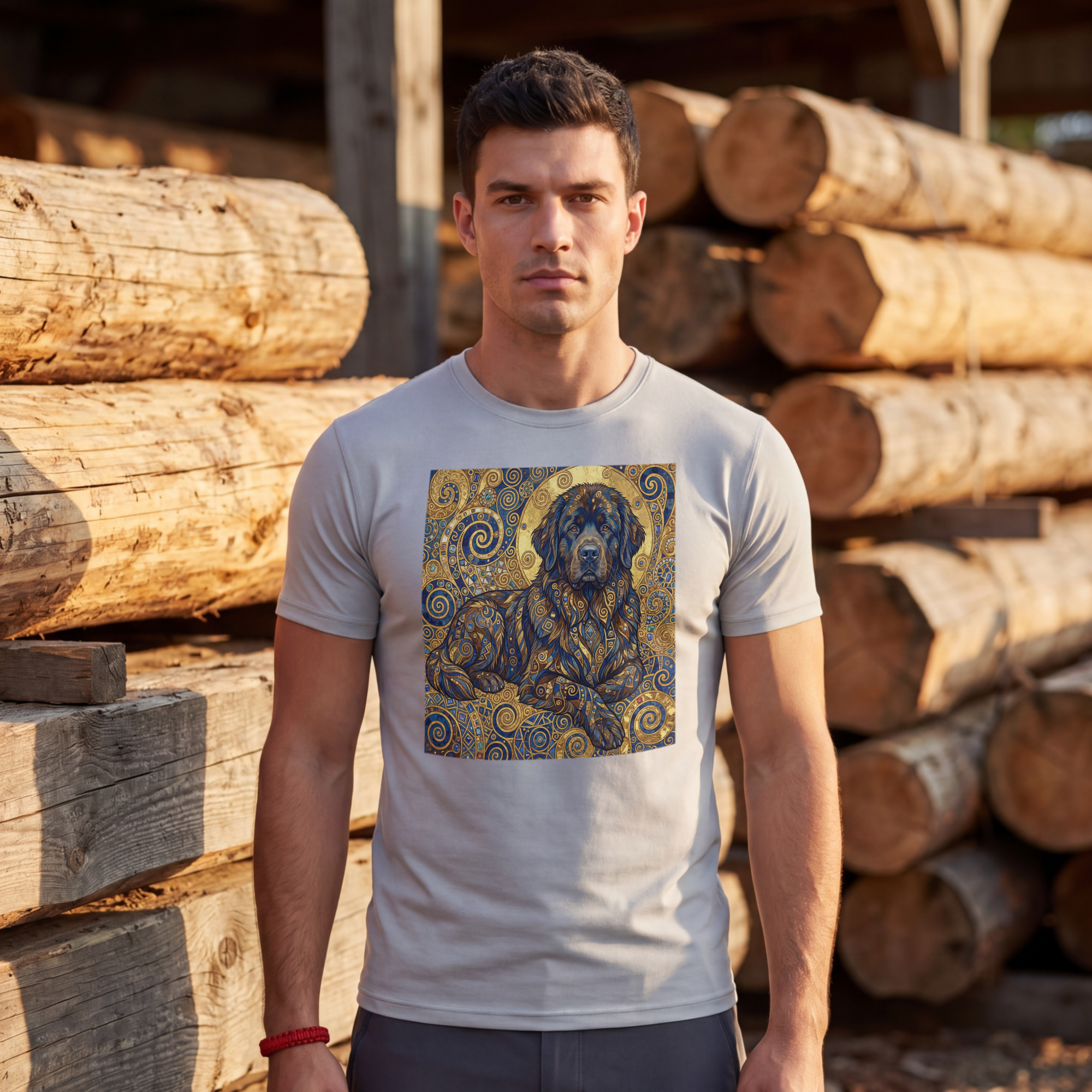 Klimt Style Newfoundland T-Shirt — Gold Spiral Art Print