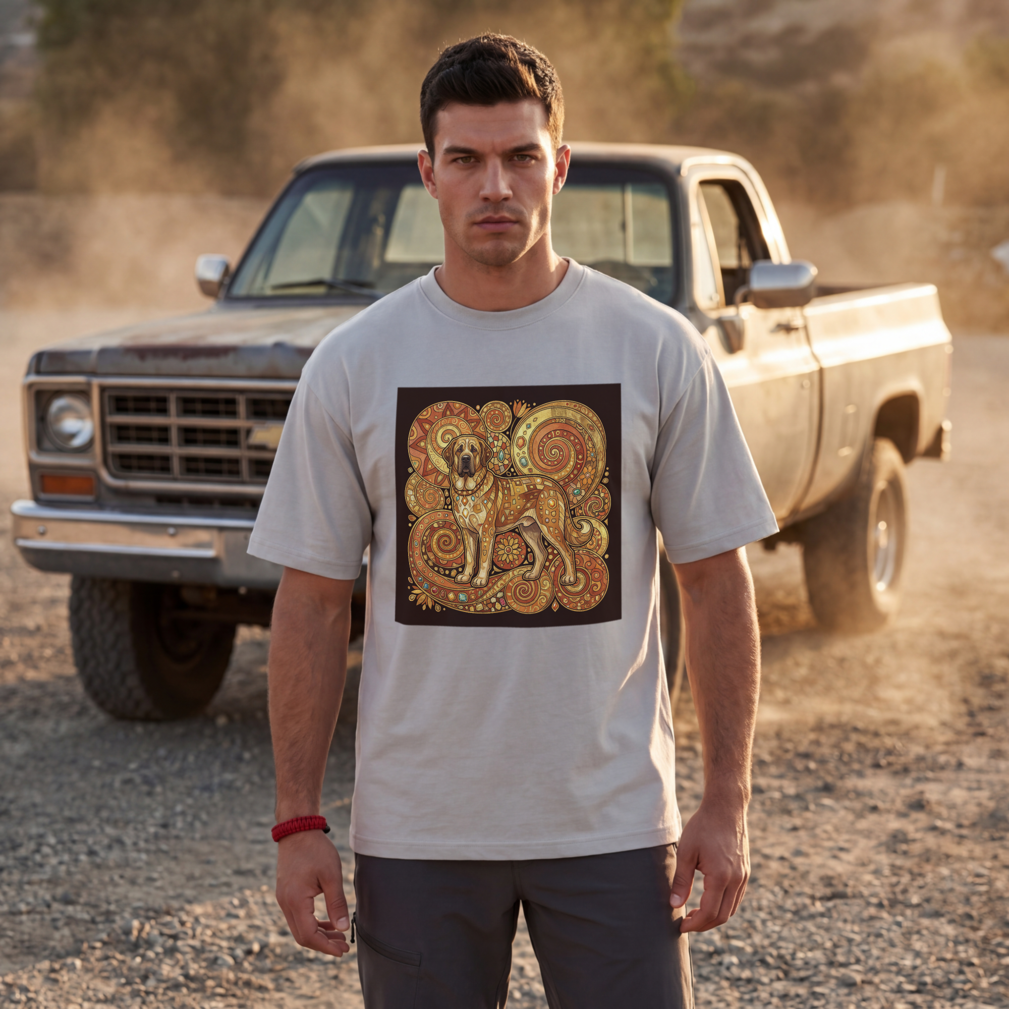 Klimt Style Spanish Mastiff T-Shirt — Gold Spiral Mosaic Art Print