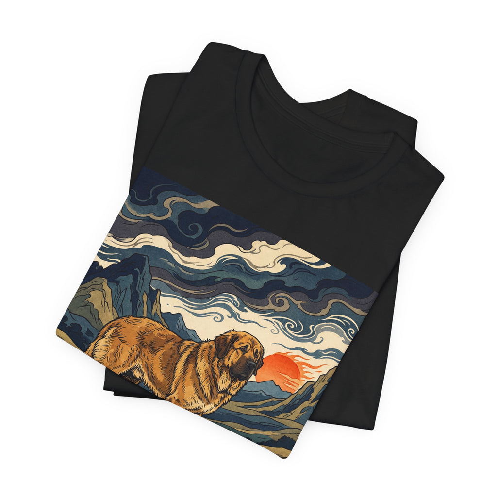 Woodblock Print Spanish Mastiff T-Shirt — Mountain Sunset Swirls Art Print
