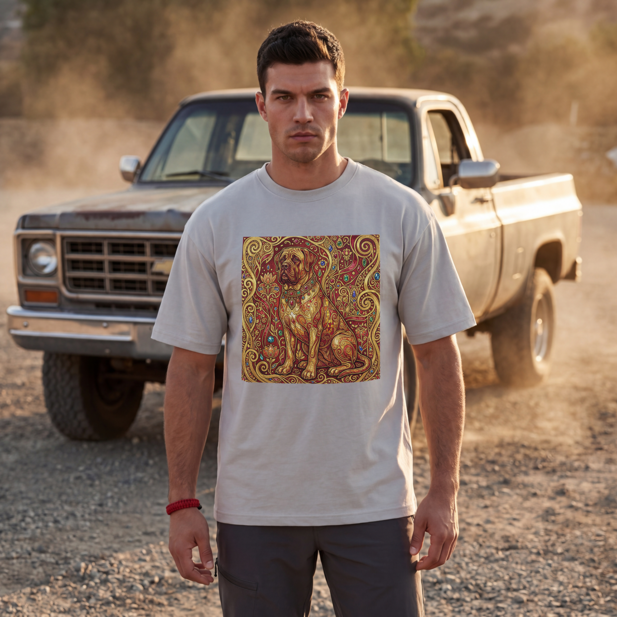 Klimt Style Mastiff T-Shirt — Gold Jeweled Ornamental Art Print