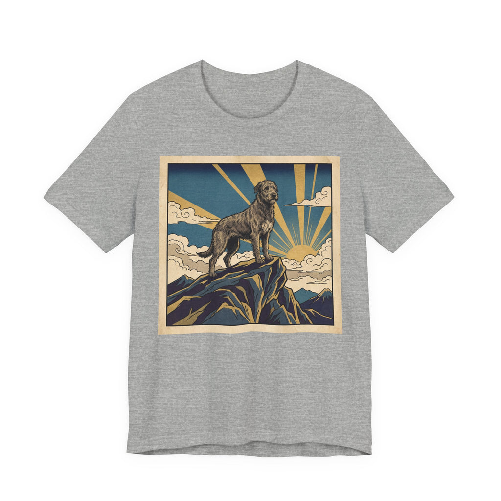 Woodblock Print Irish Wolfhound T-Shirt — Golden Sunburst Summit Art Print