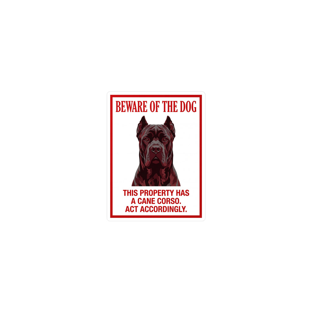 Beware of Cane Corso Sign – Bold Red Warning Outdoor Vinyl Decal – side view