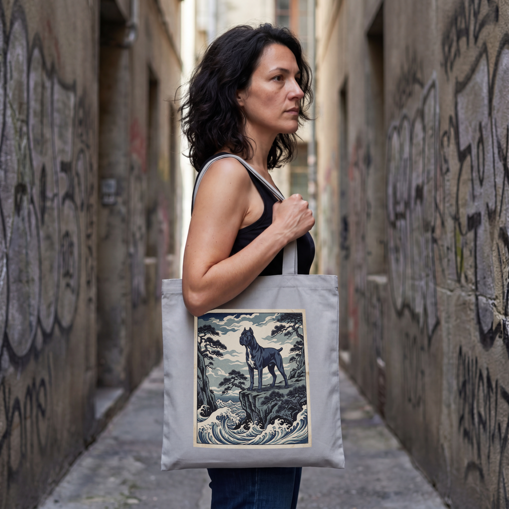Hokusai Style Cane Corso Tote Bag – Crashing Wave Woodblock Art Print