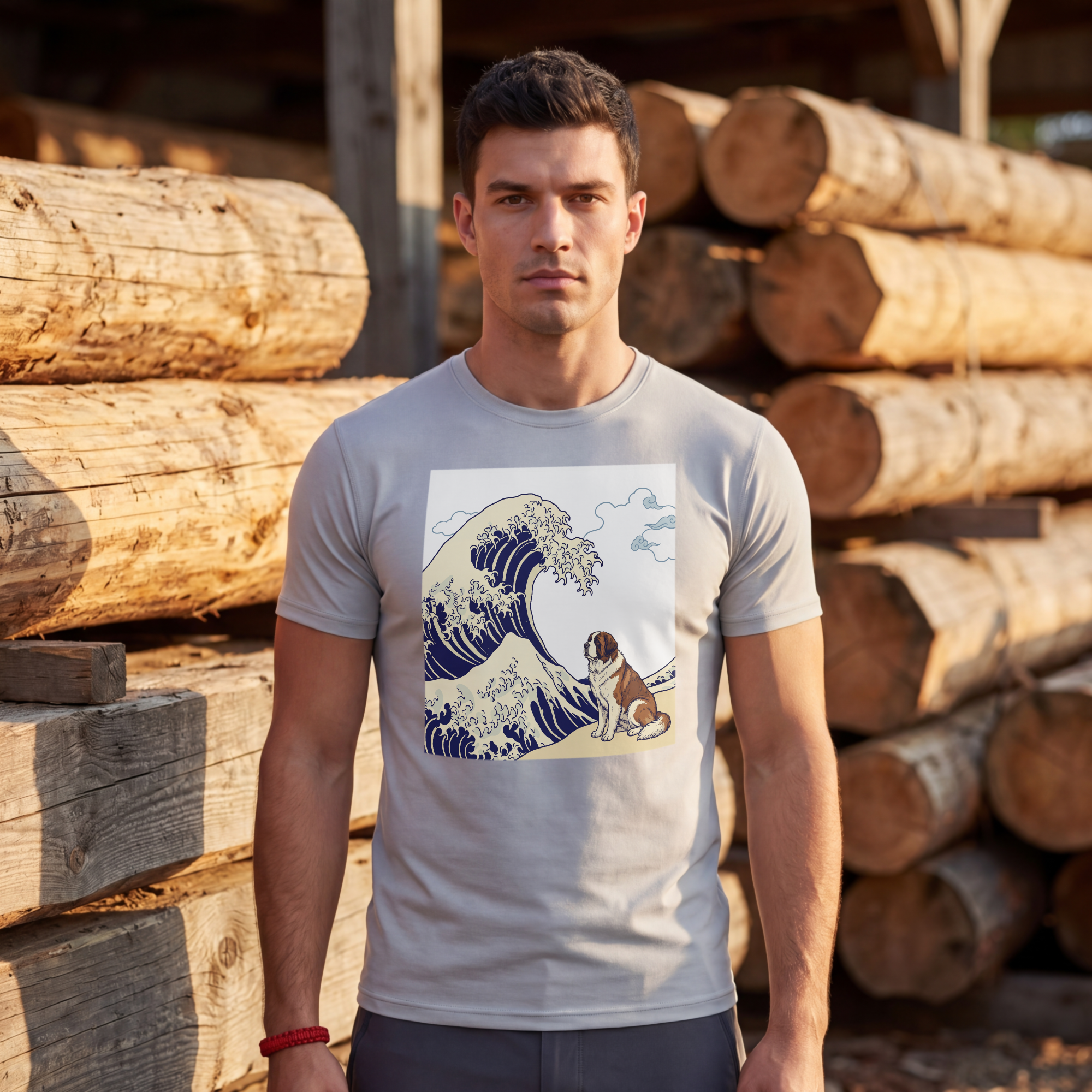 Hokusai Style Saint Bernard T-Shirt — Great Wave Art Print