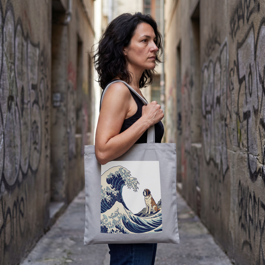 Hokusai Saint Bernard Tote Bag – Great Wave Art Print