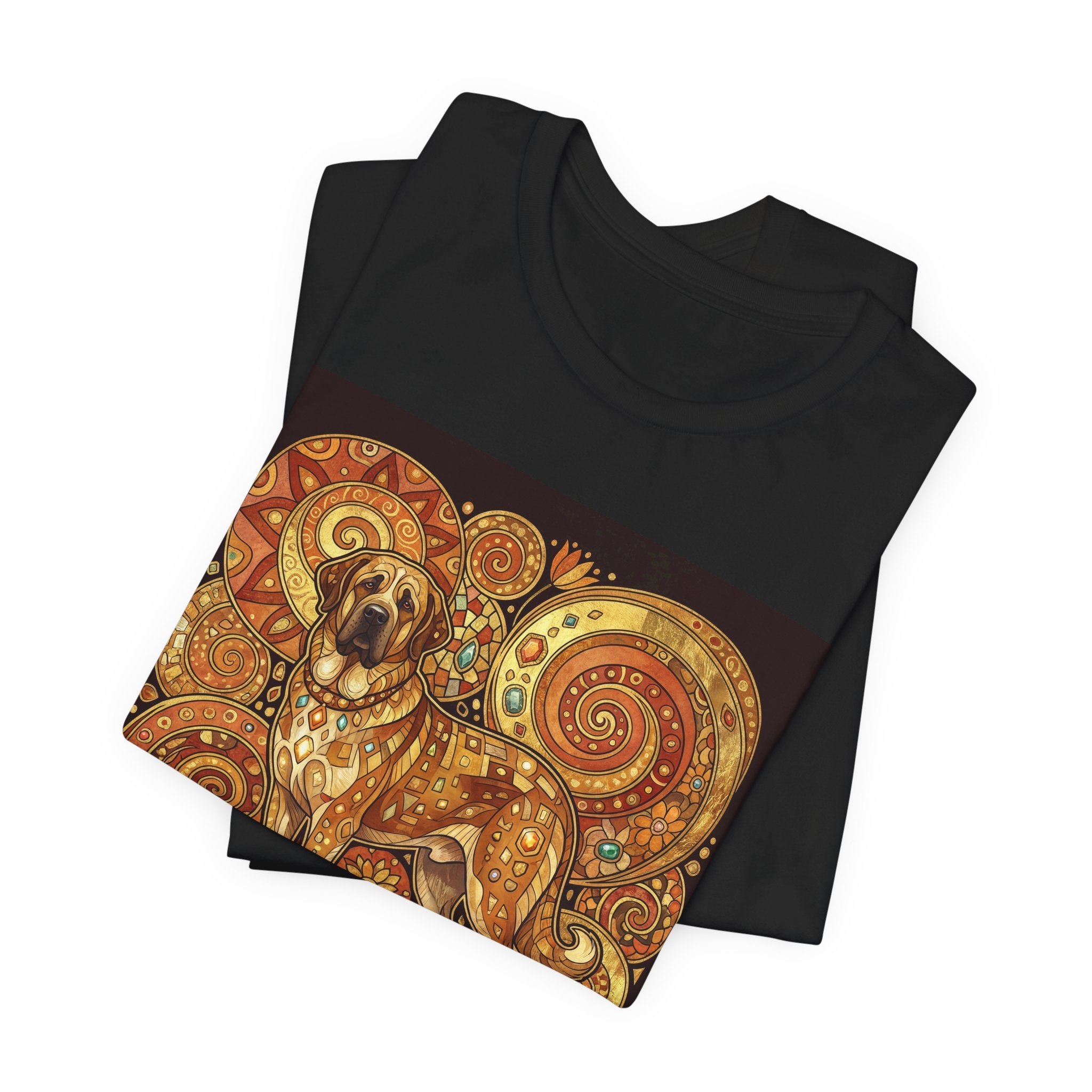 Klimt Style Spanish Mastiff T-Shirt — Gold Spiral Mosaic Art Print
