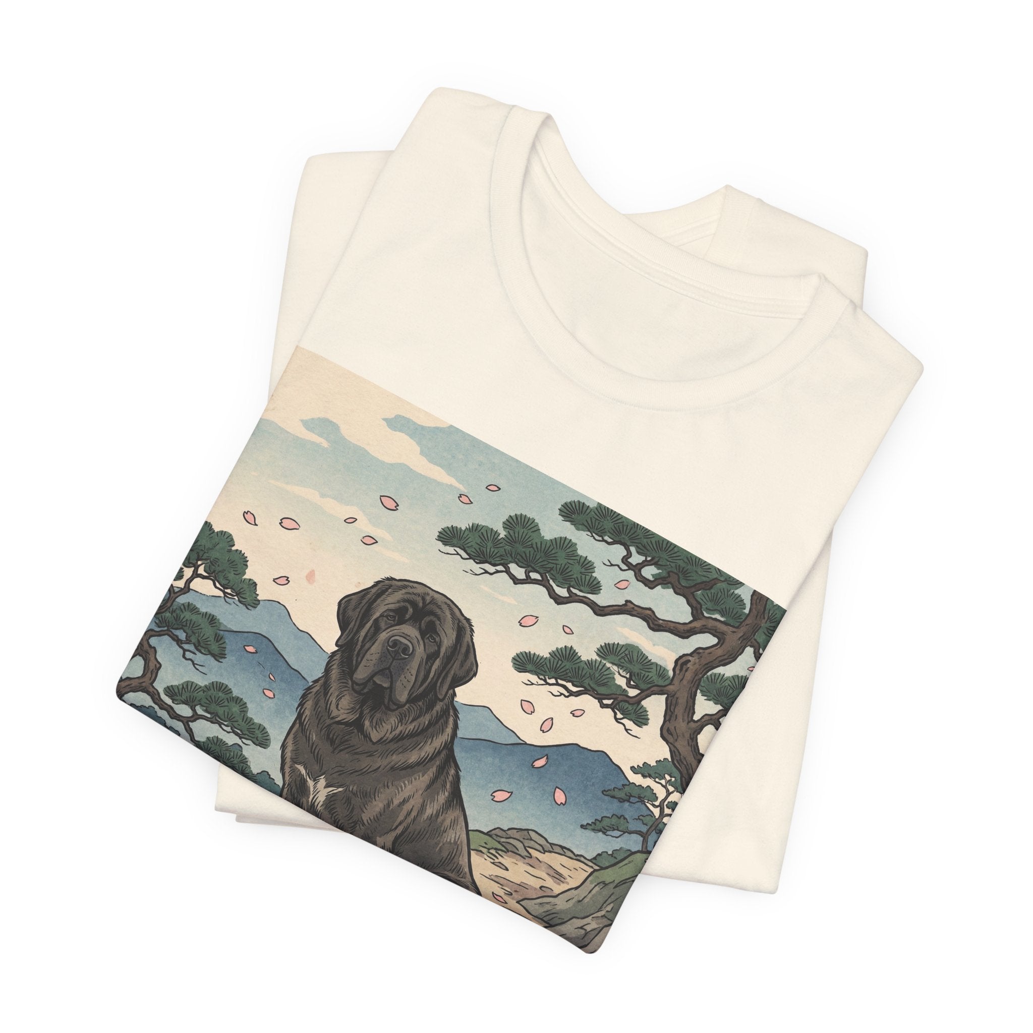 Hiroshige Style Mastiff T-Shirt — Cherry Blossom Mountain Art Print