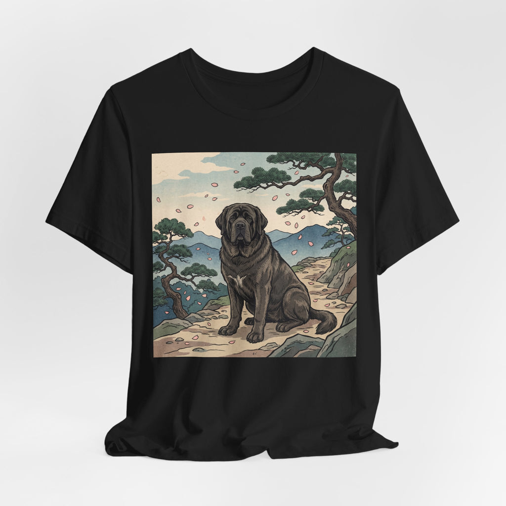 Hiroshige Style Mastiff T-Shirt — Cherry Blossom Mountain Art Print