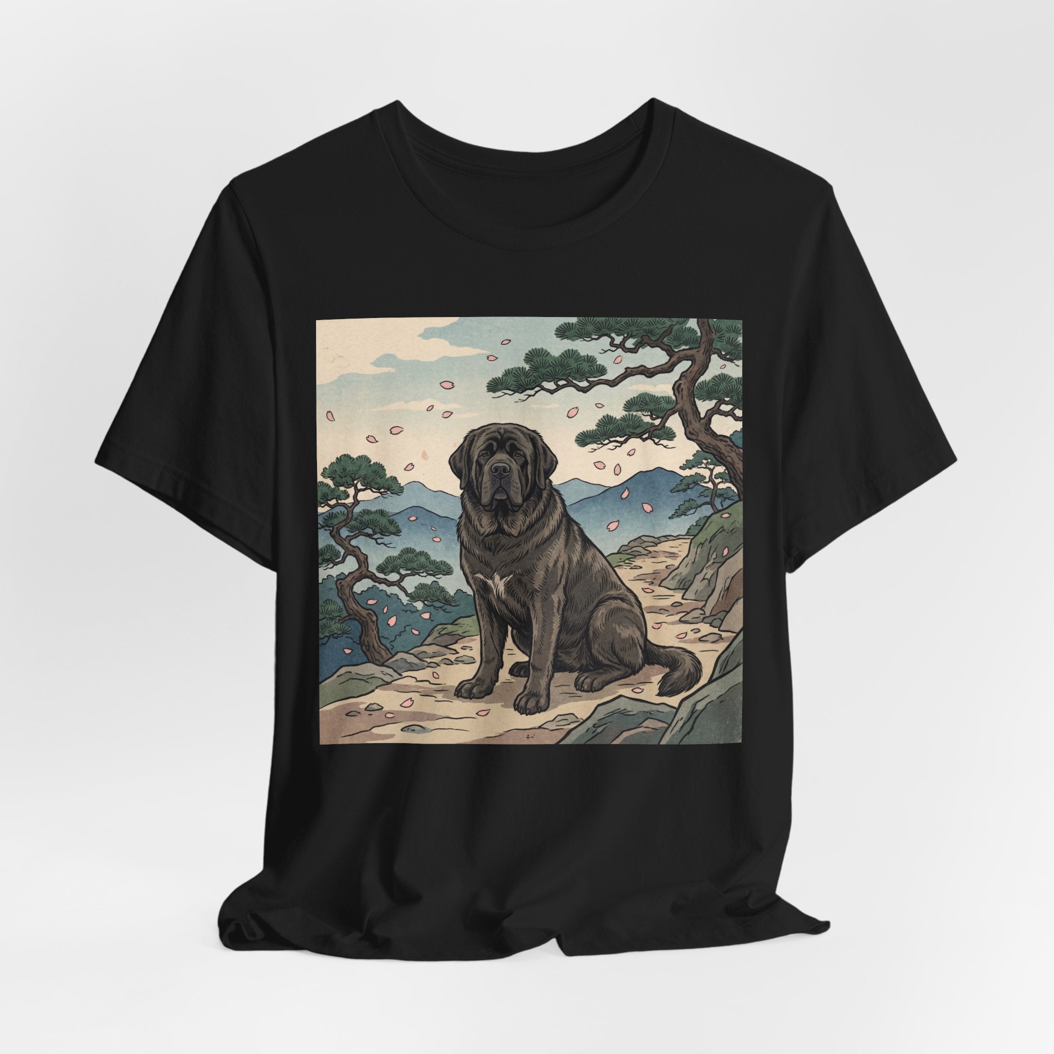 Hiroshige Style Mastiff T-Shirt — Cherry Blossom Mountain Art Print
