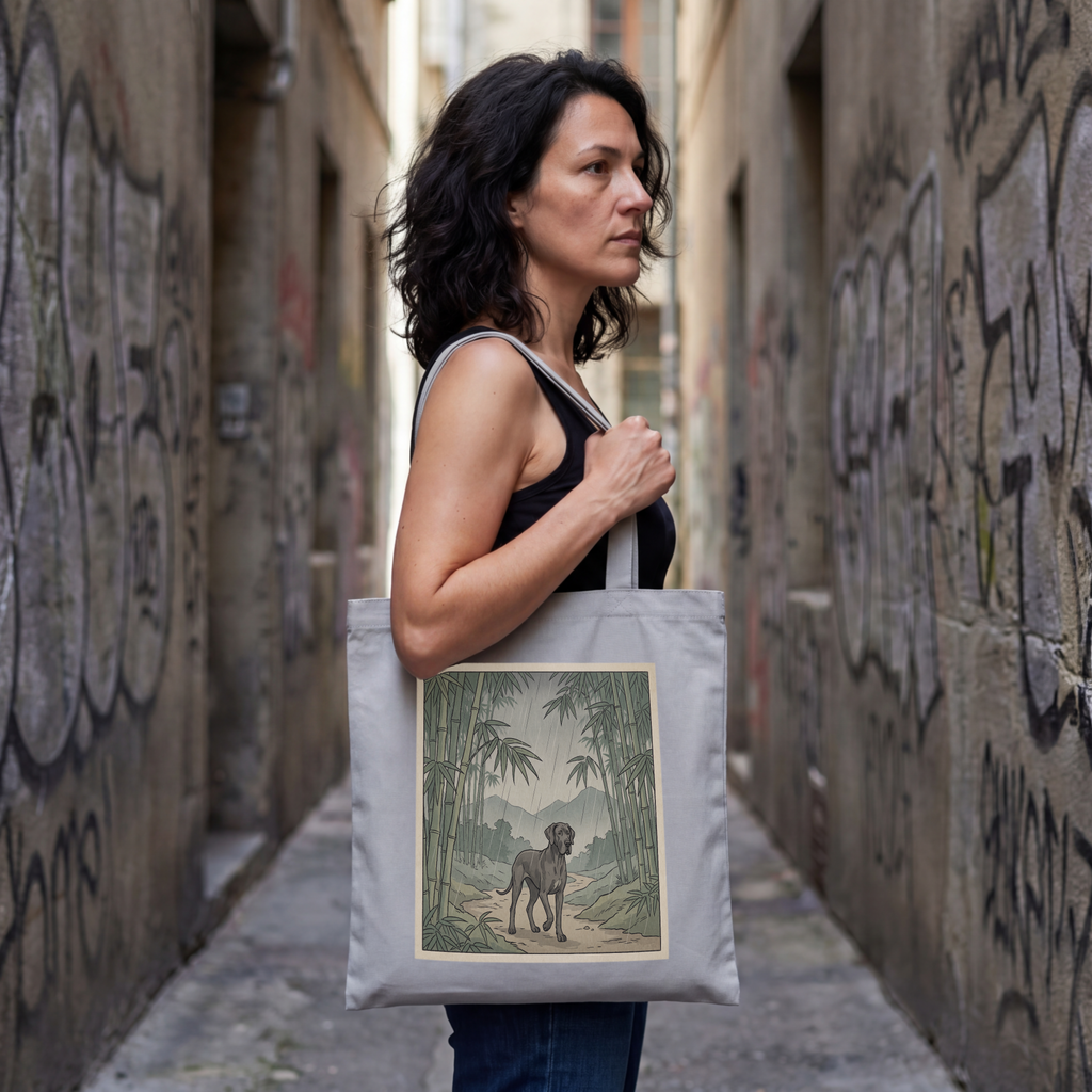 Hiroshige-Style Great Dane Tote Bag – Bamboo Rain Art Print
