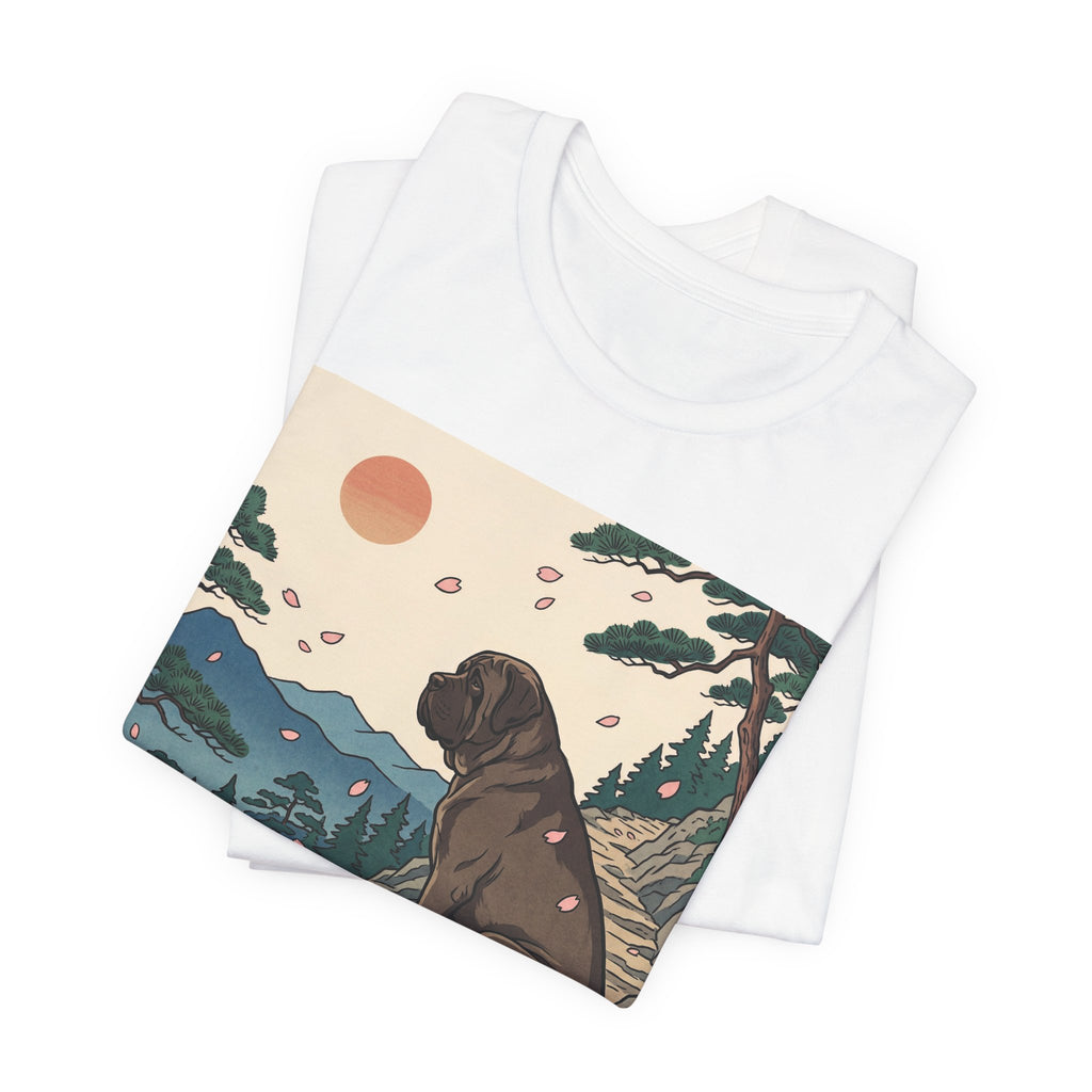 Hiroshige Style Mastiff T-Shirt — Cherry Blossom Mountain Art Print