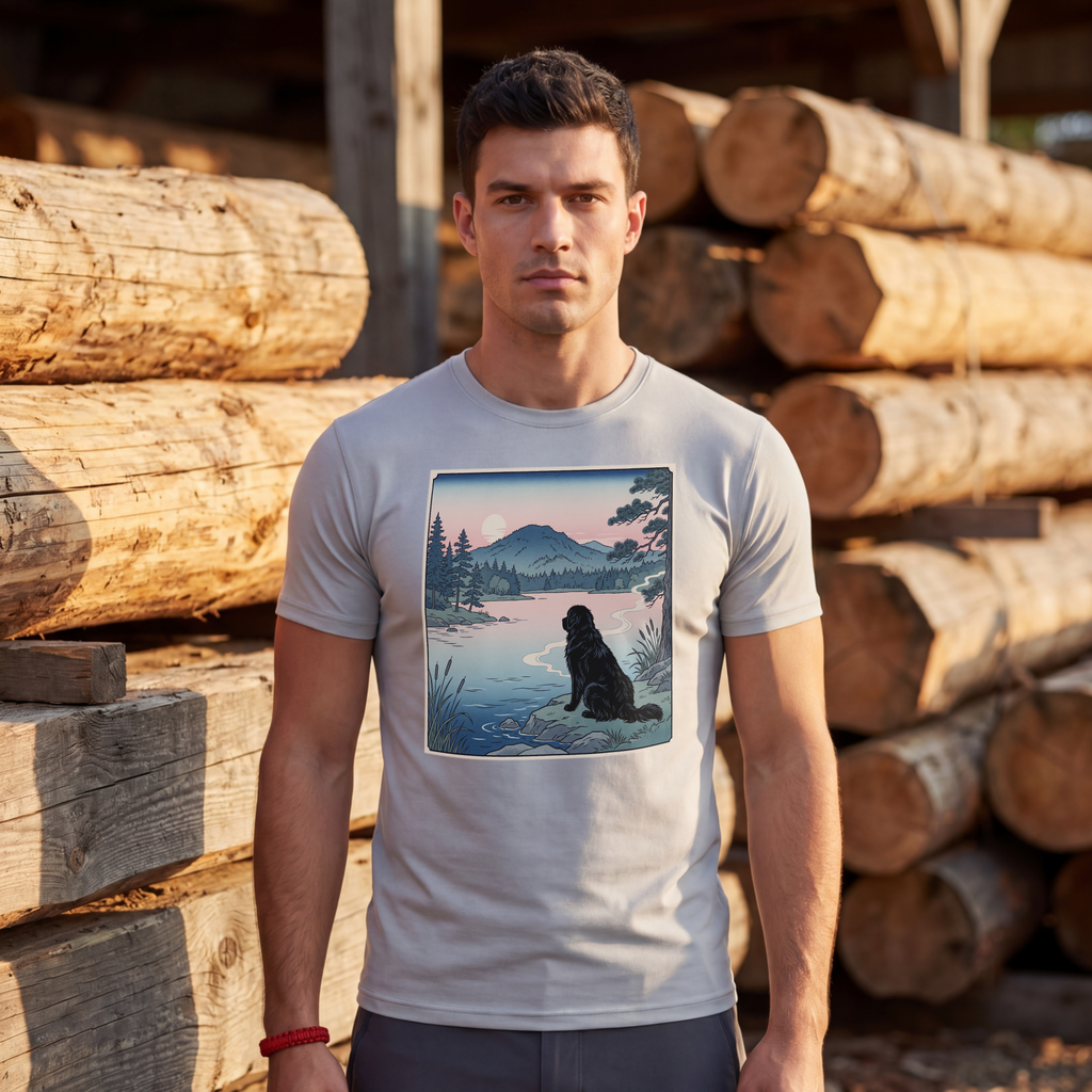 Hiroshige Style Newfoundland T-Shirt — Lakeside Dusk Art Print