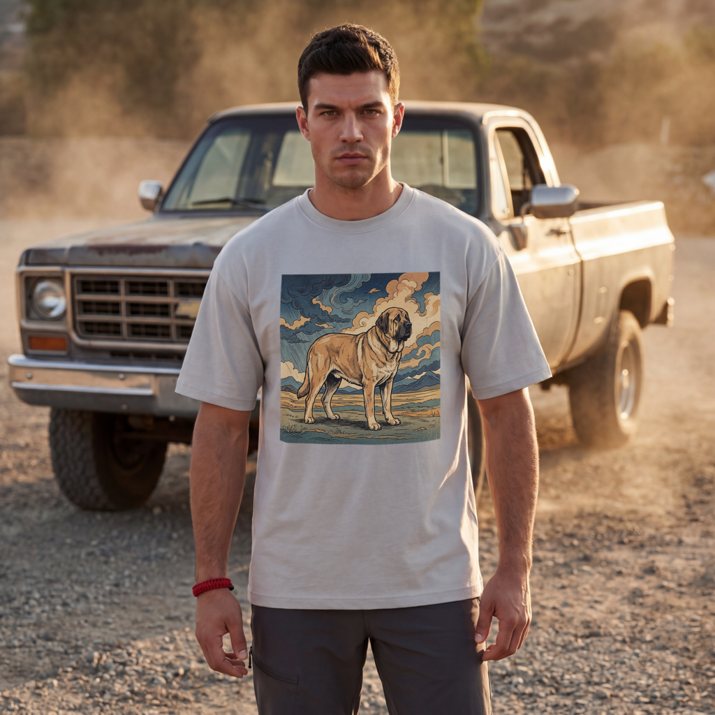 Hiroshige Style Spanish Mastiff T-Shirt — Stormy Plains Vista Art Print