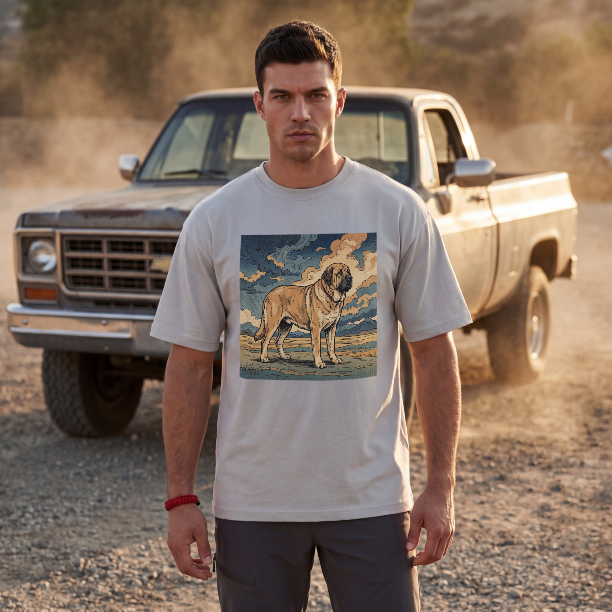 Hiroshige Style Spanish Mastiff T-Shirt — Stormy Plains Vista Art Print