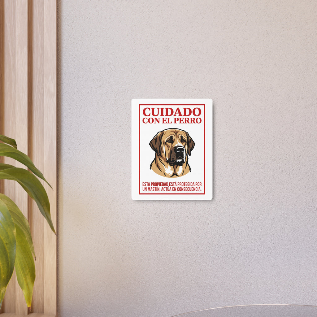Beware of Spanish Mastiff Metal Sign – Bold Red Portrait Aluminum Wall Sign – alternate view