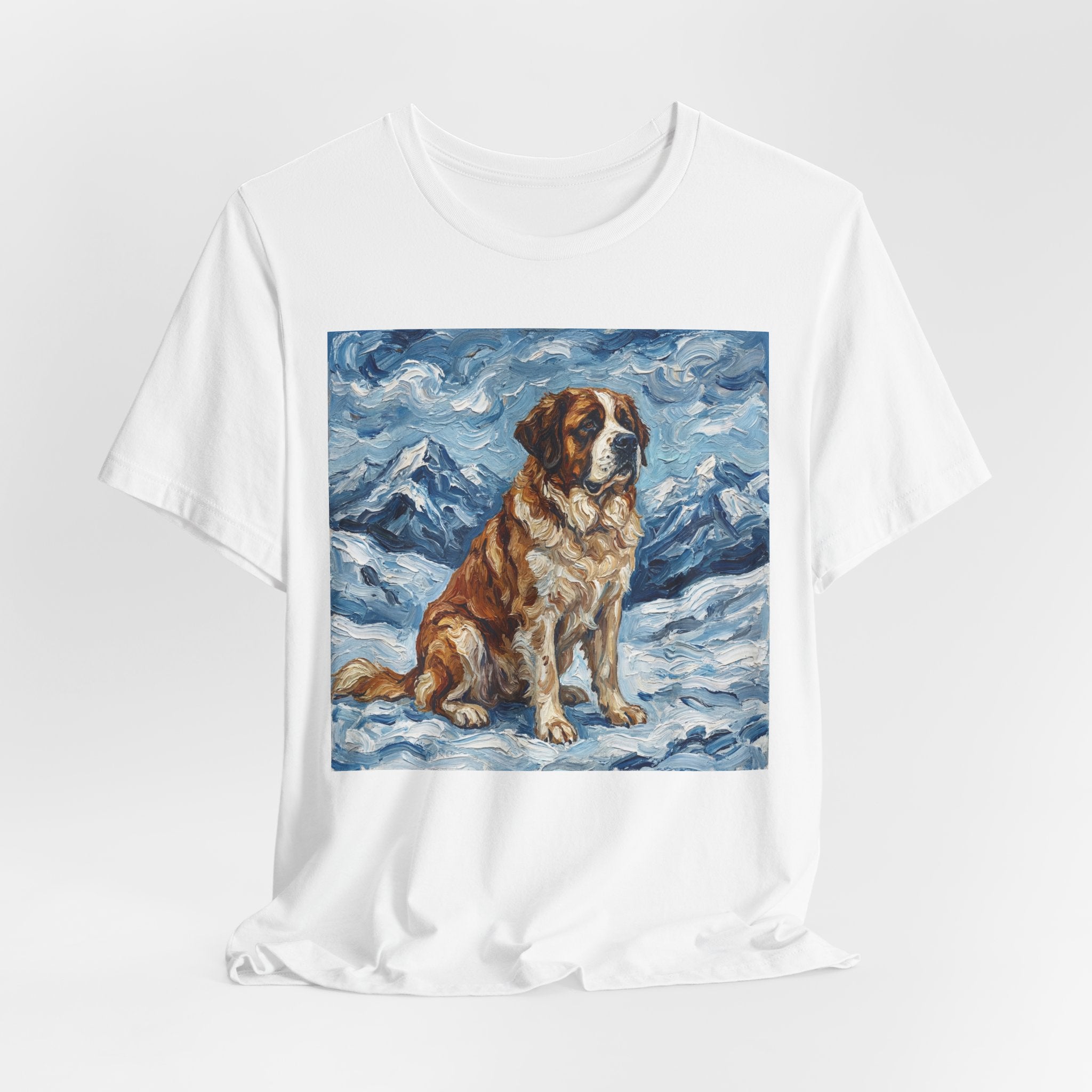 Van Gogh Style Saint Bernard T-Shirt — Alpine Snow Art Print