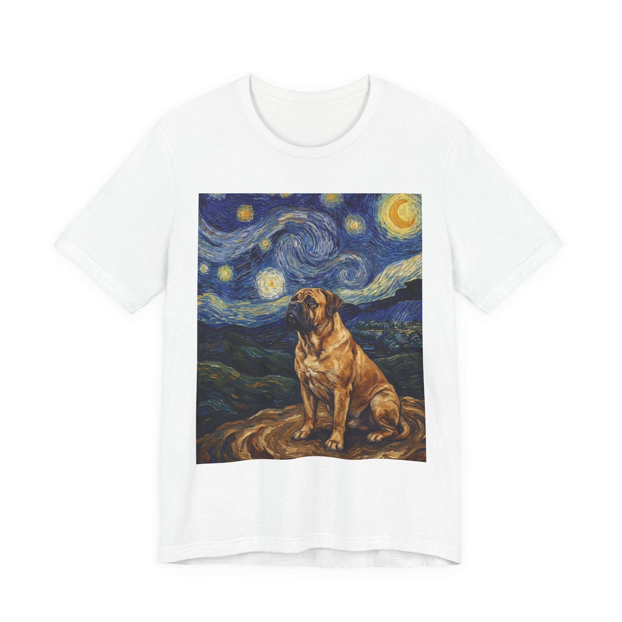 Van Gogh Style Mastiff T-Shirt — Swirling Starry Night Art Print