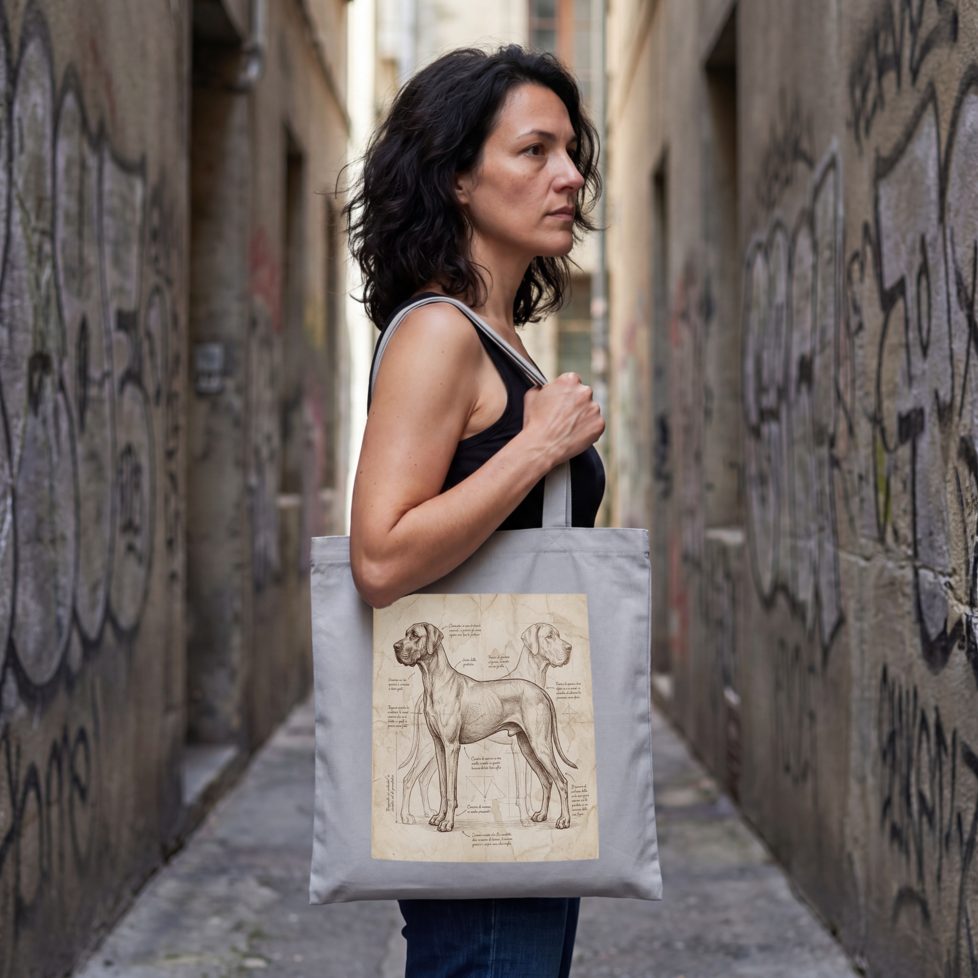 Anatomical Blueprint Great Dane Tote Bag – Da Vinci Sketch Art Print