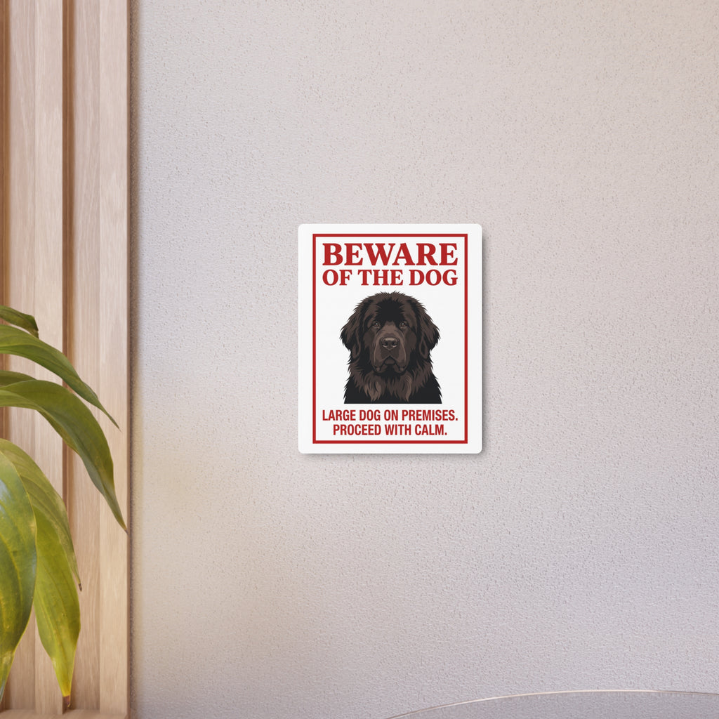 Beware of Newfoundland Metal Sign – Dark Brown Portrait Aluminum Wall Sign – alternate view