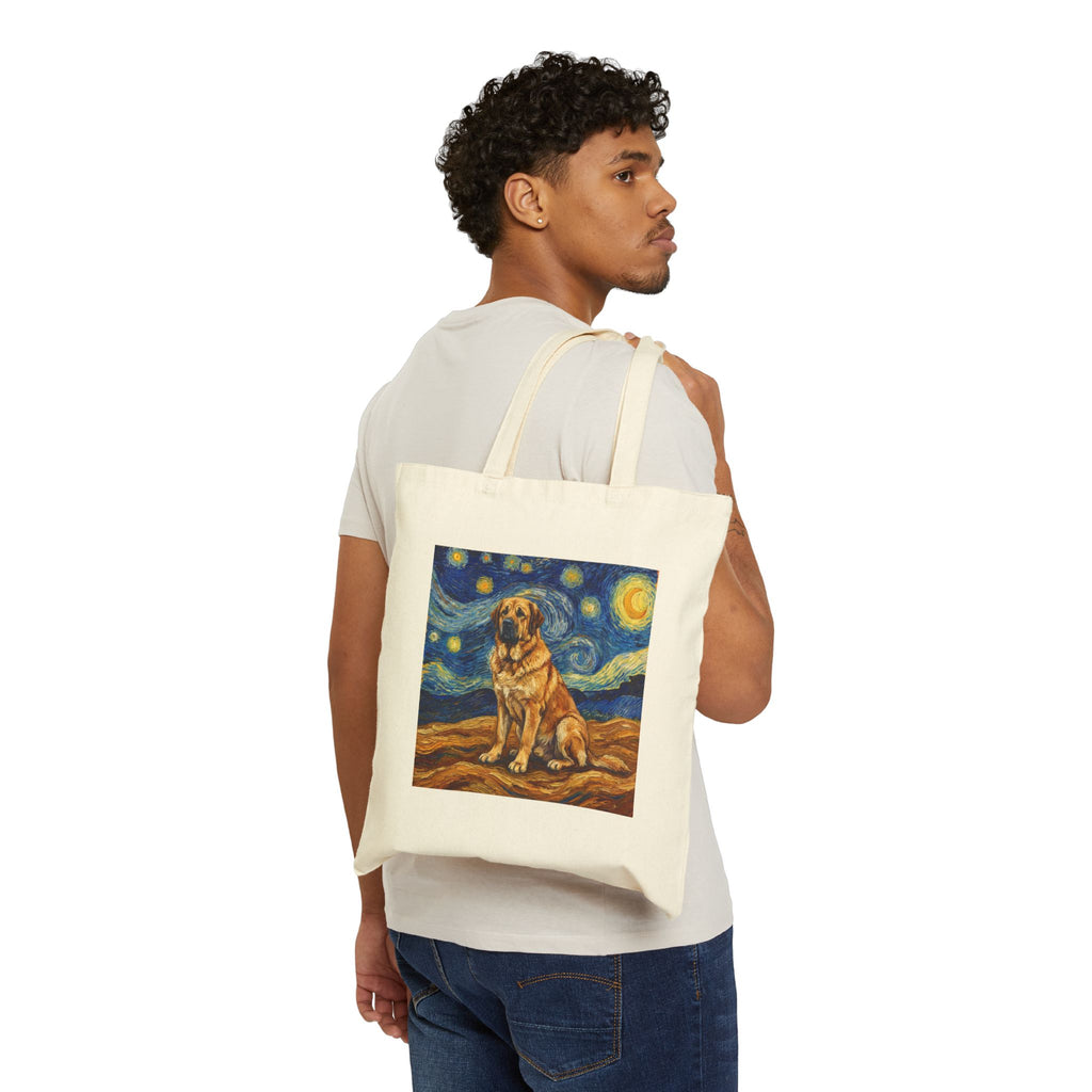 Van Gogh Spanish Mastiff Tote Bag – Starry Night Swirl Art Print – lifestyle view
