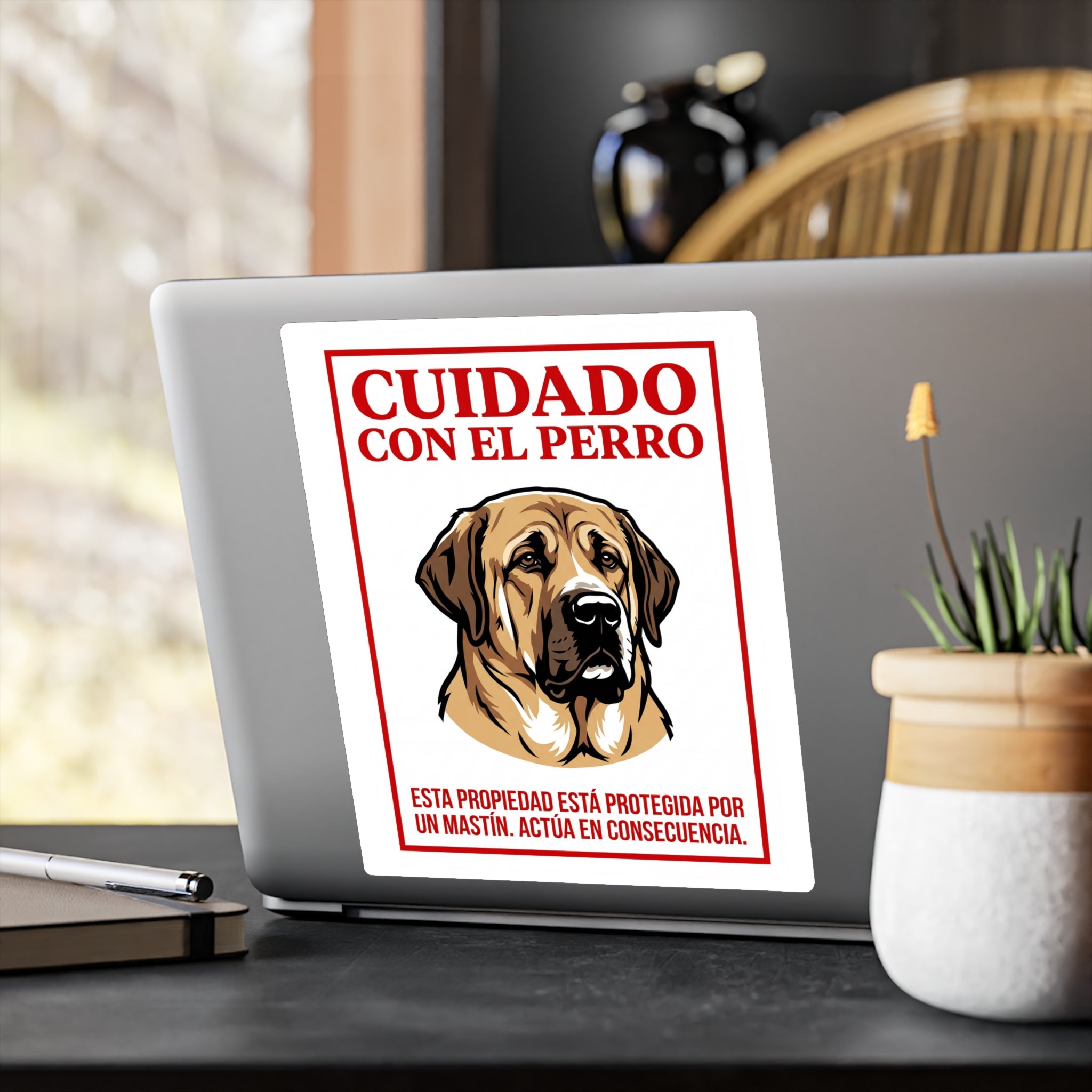 Beware of Spanish Mastiff Sign – Bold Red Warning Outdoor Vinyl Decal – alternate view