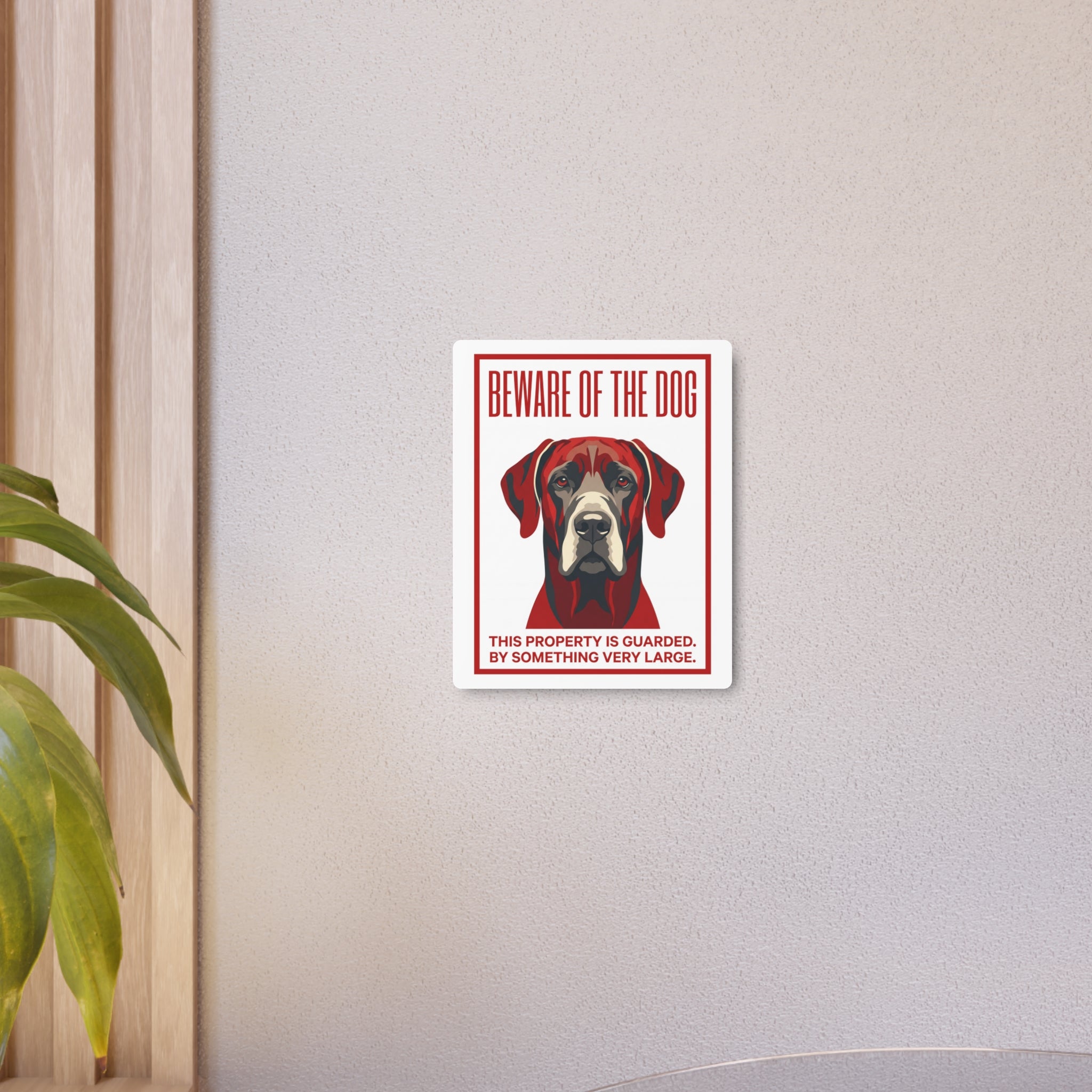 Beware of Great Dane Metal Sign – Red Portrait Aluminum Wall Sign – alternate view