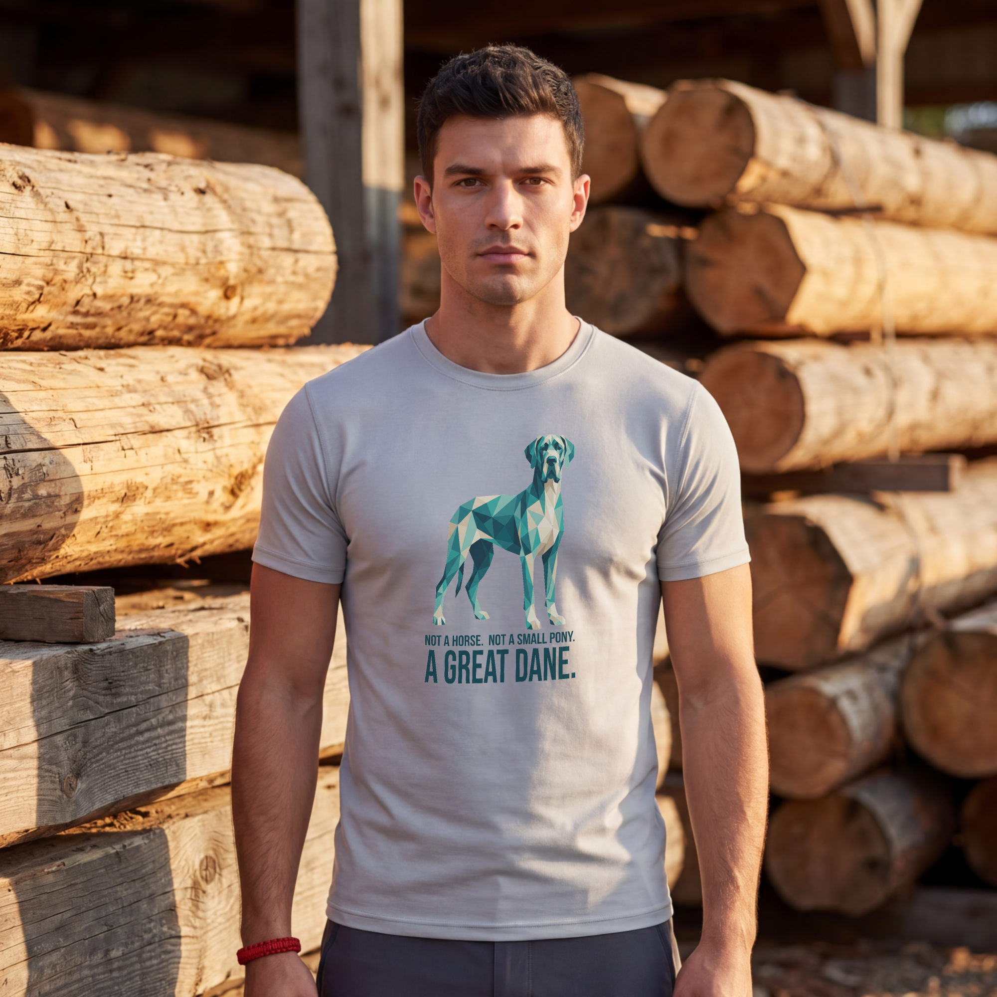 Great Dane Low Poly T-Shirt — Teal & Cream Geometric Art Print