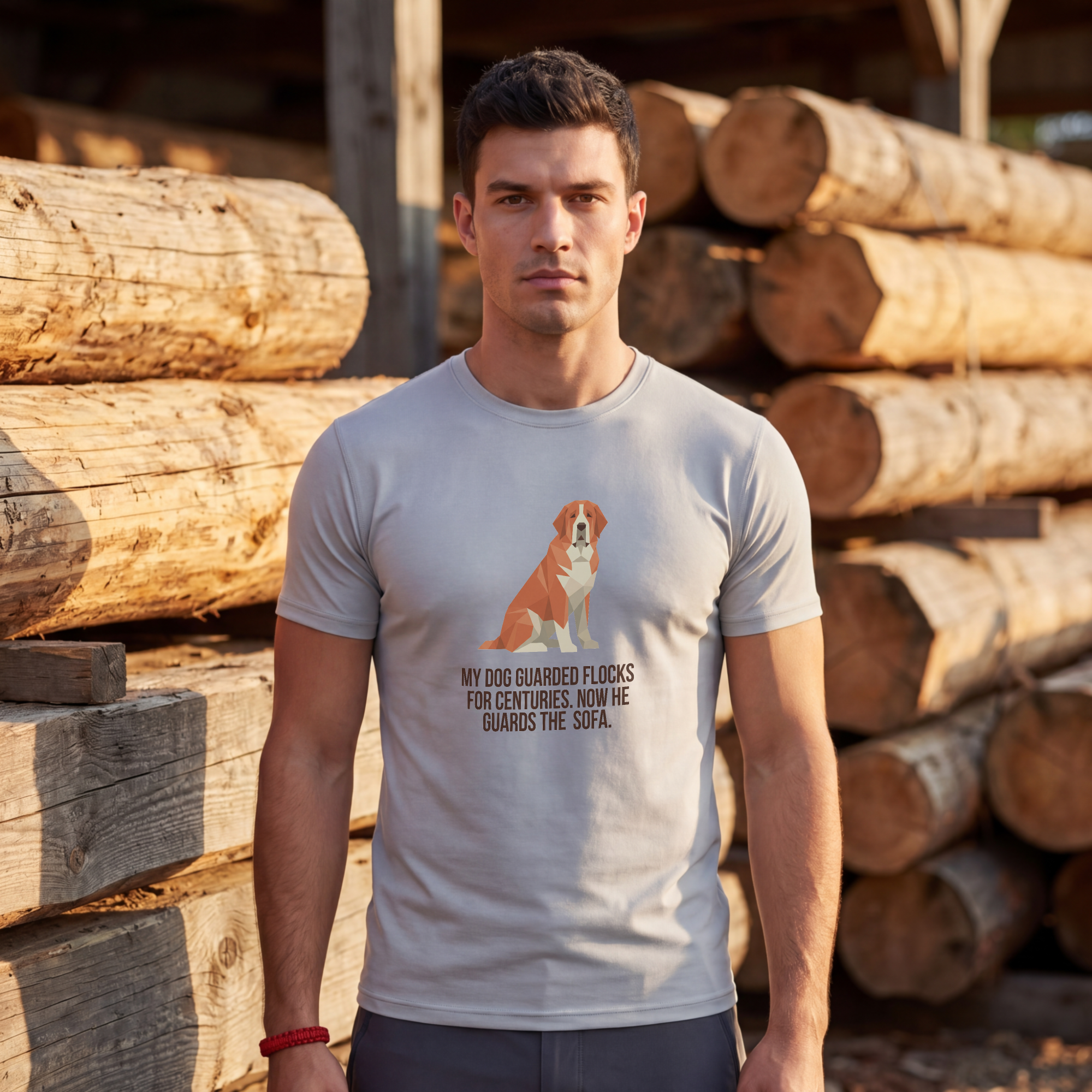 Saint Bernard Low Poly T-Shirt — Amber Geometric Art Print