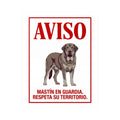 Beware of Spanish Mastiff Sign – Bold Red Aviso Outdoor Vinyl Decal – side view